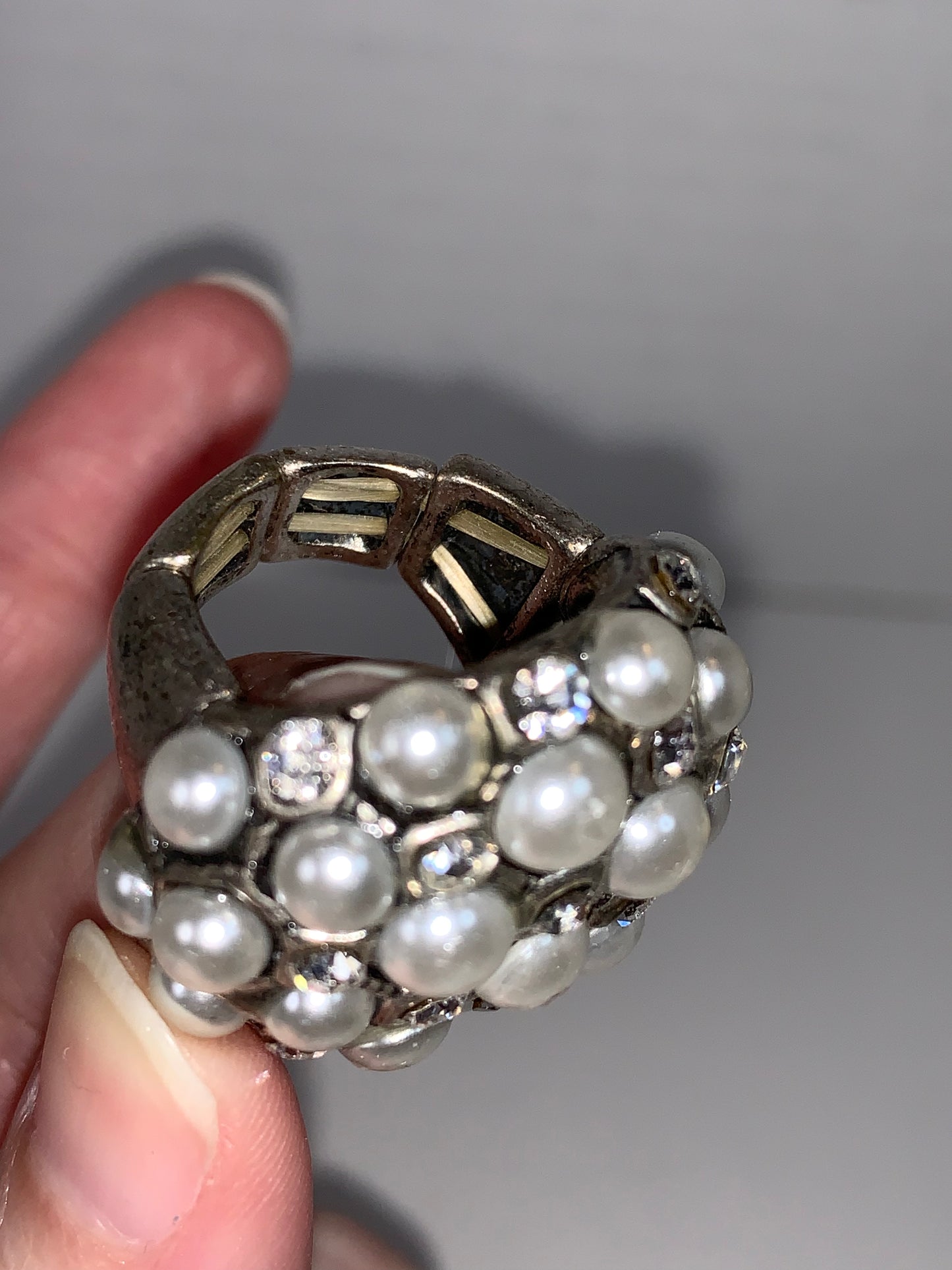 Faux Pearl and CZ SLP ring, size 7, Sizeable