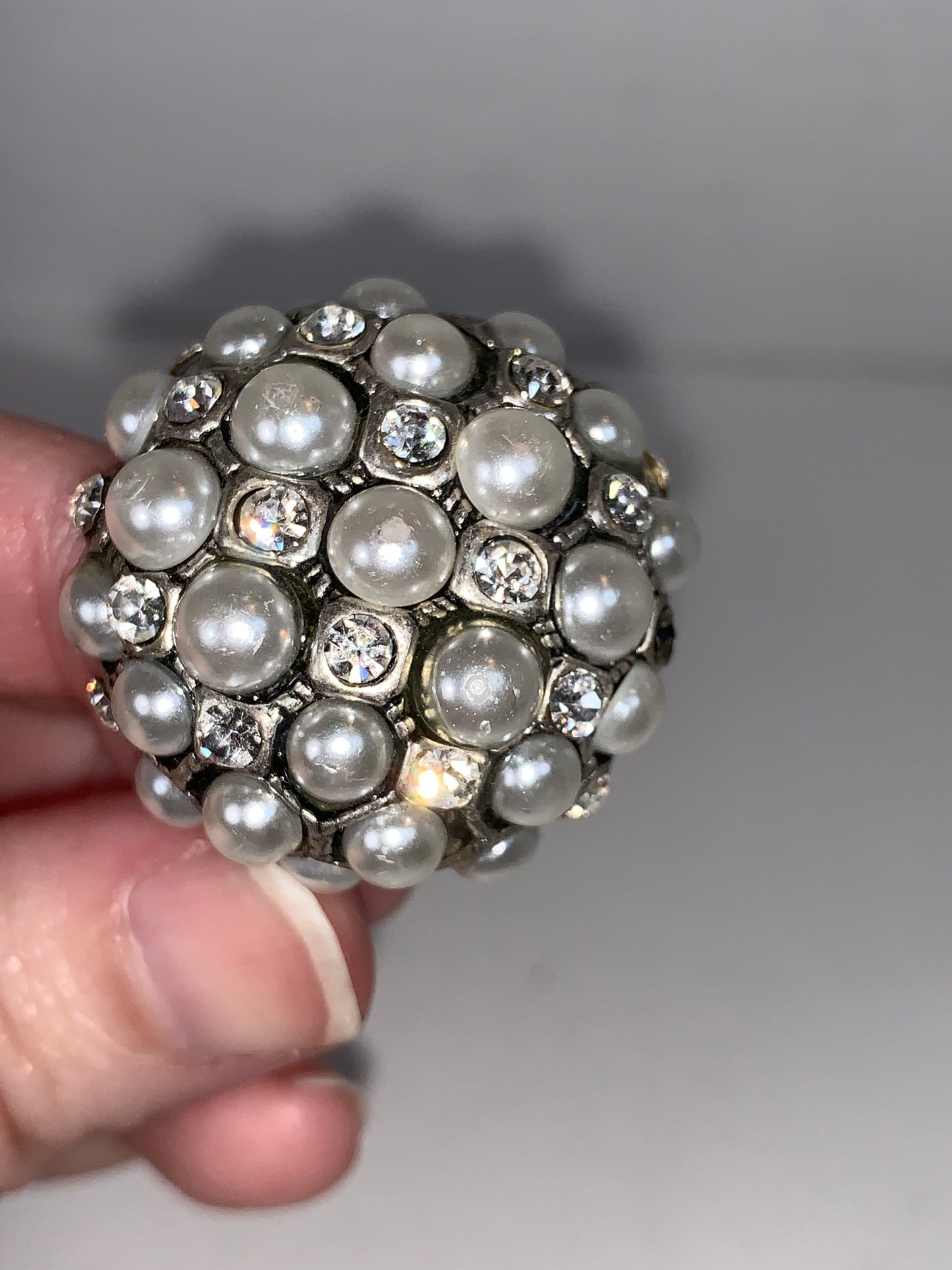 Faux Pearl and CZ SLP ring, size 7, Sizeable