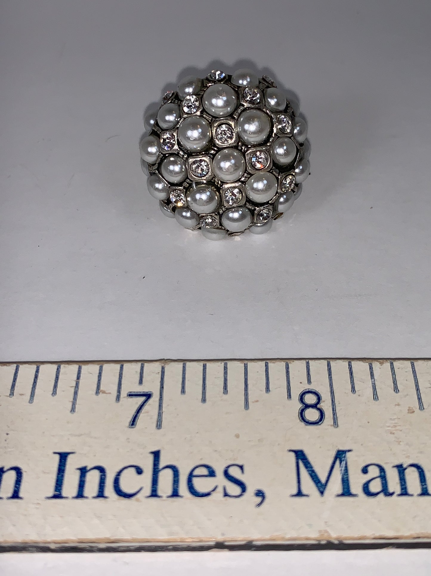 Faux Pearl and CZ SLP ring, size 7, Sizeable