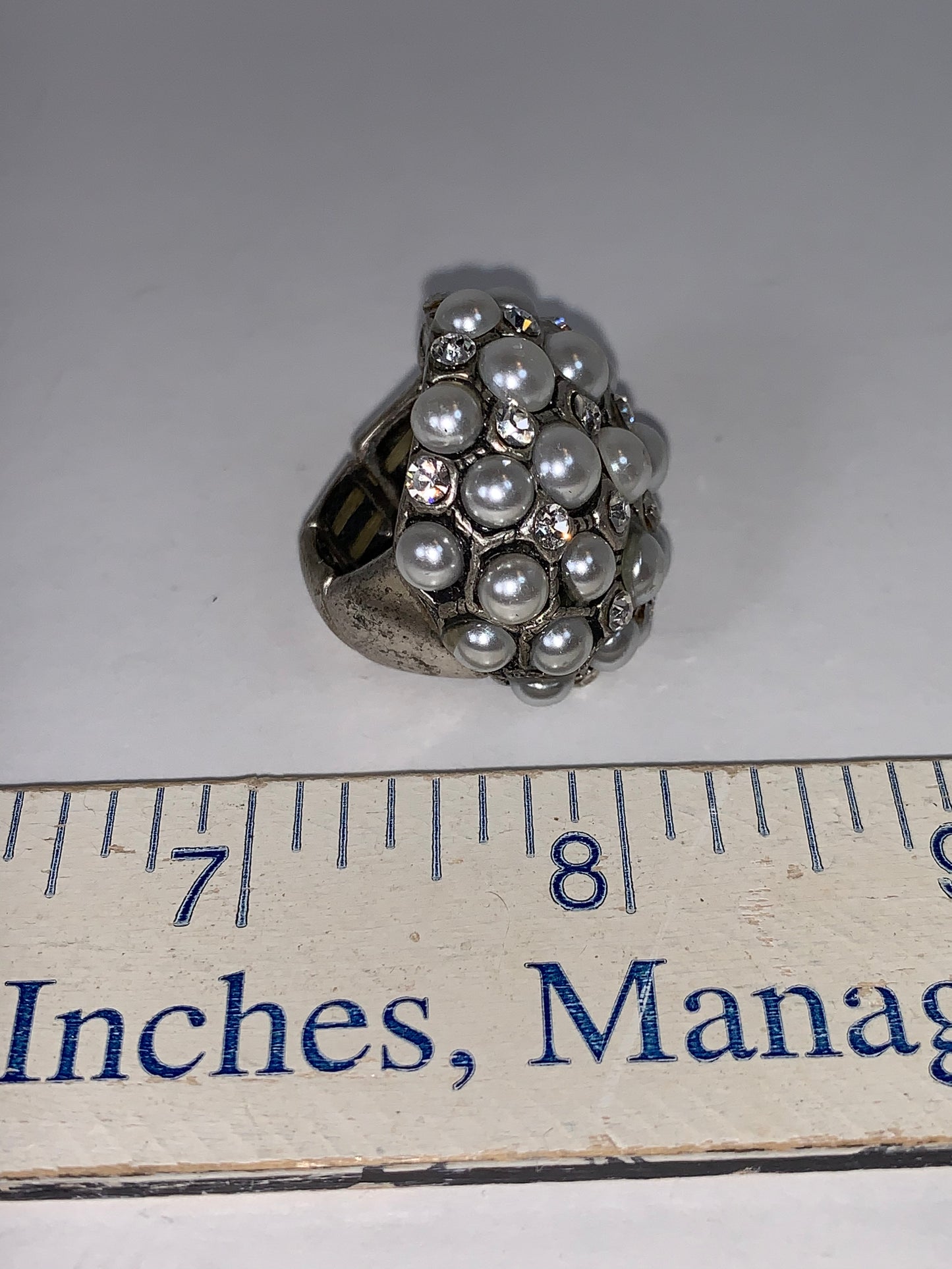 Faux Pearl and CZ SLP ring, size 7, Sizeable