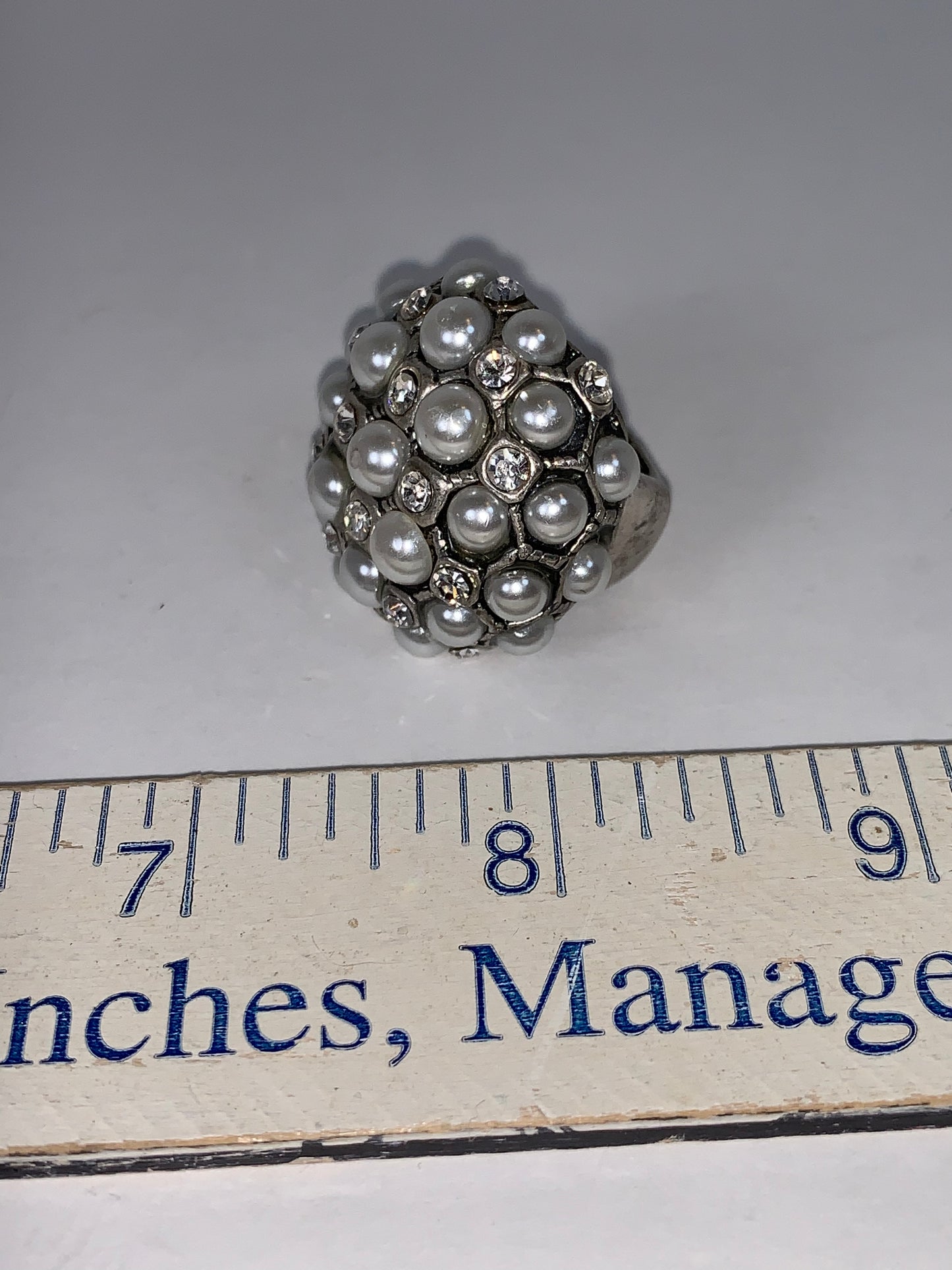 Faux Pearl and CZ SLP ring, size 7, Sizeable