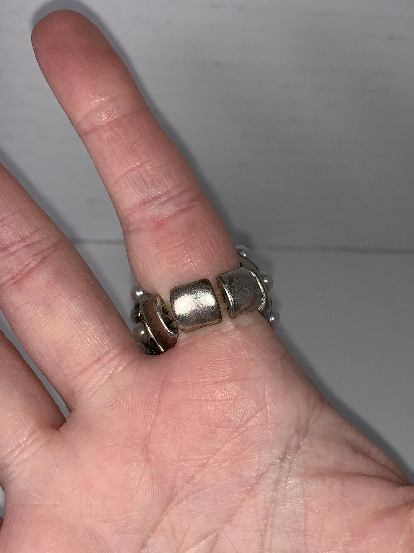 Faux Pearl and CZ SLP ring, size 7, Sizeable