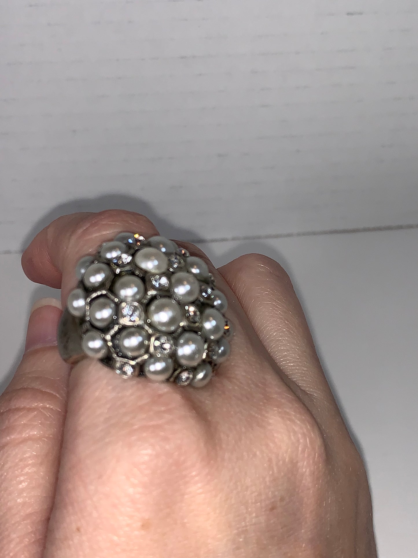 Faux Pearl and CZ SLP ring, size 7, Sizeable
