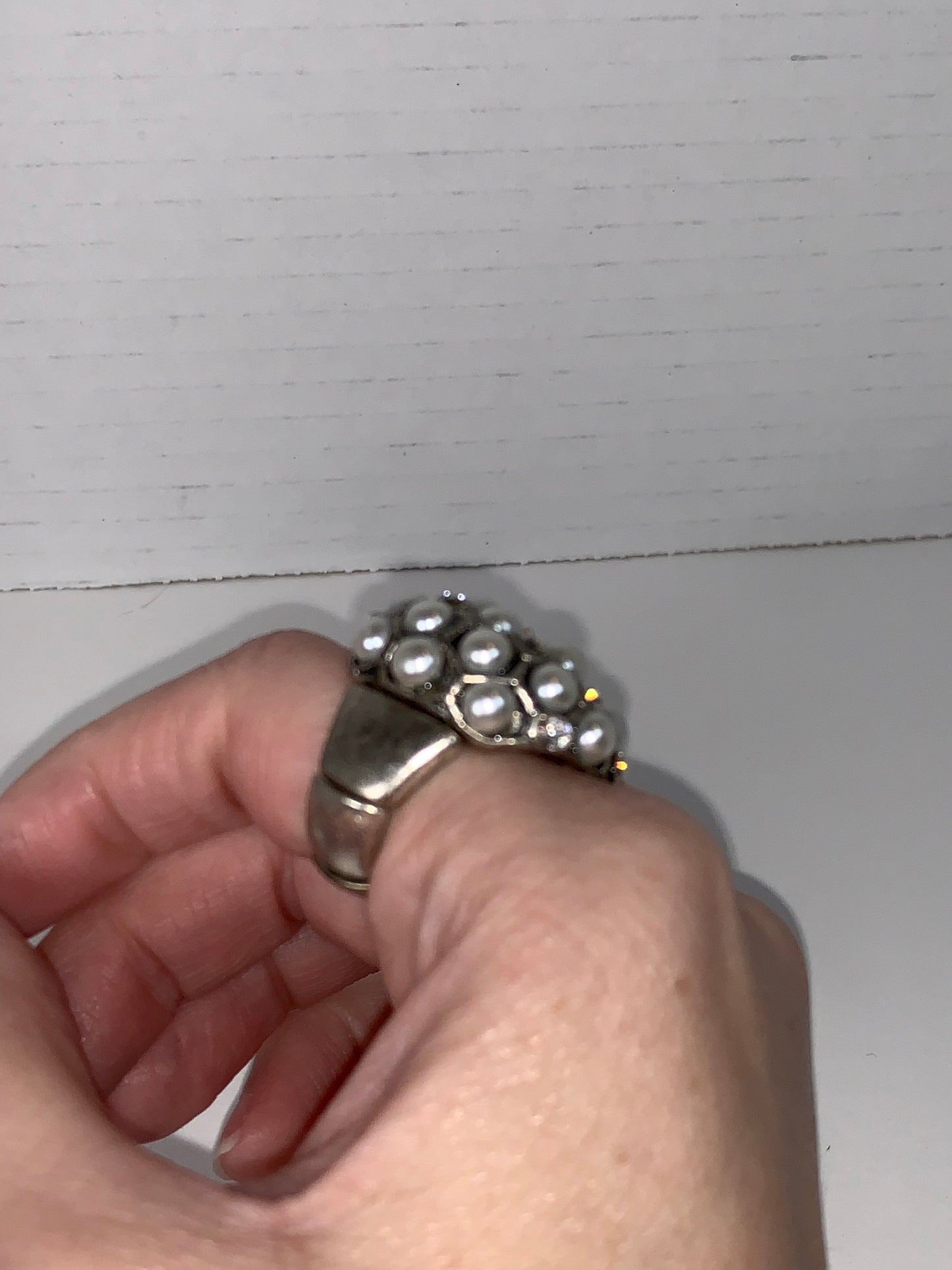 Faux Pearl and CZ SLP ring, size 7, Sizeable