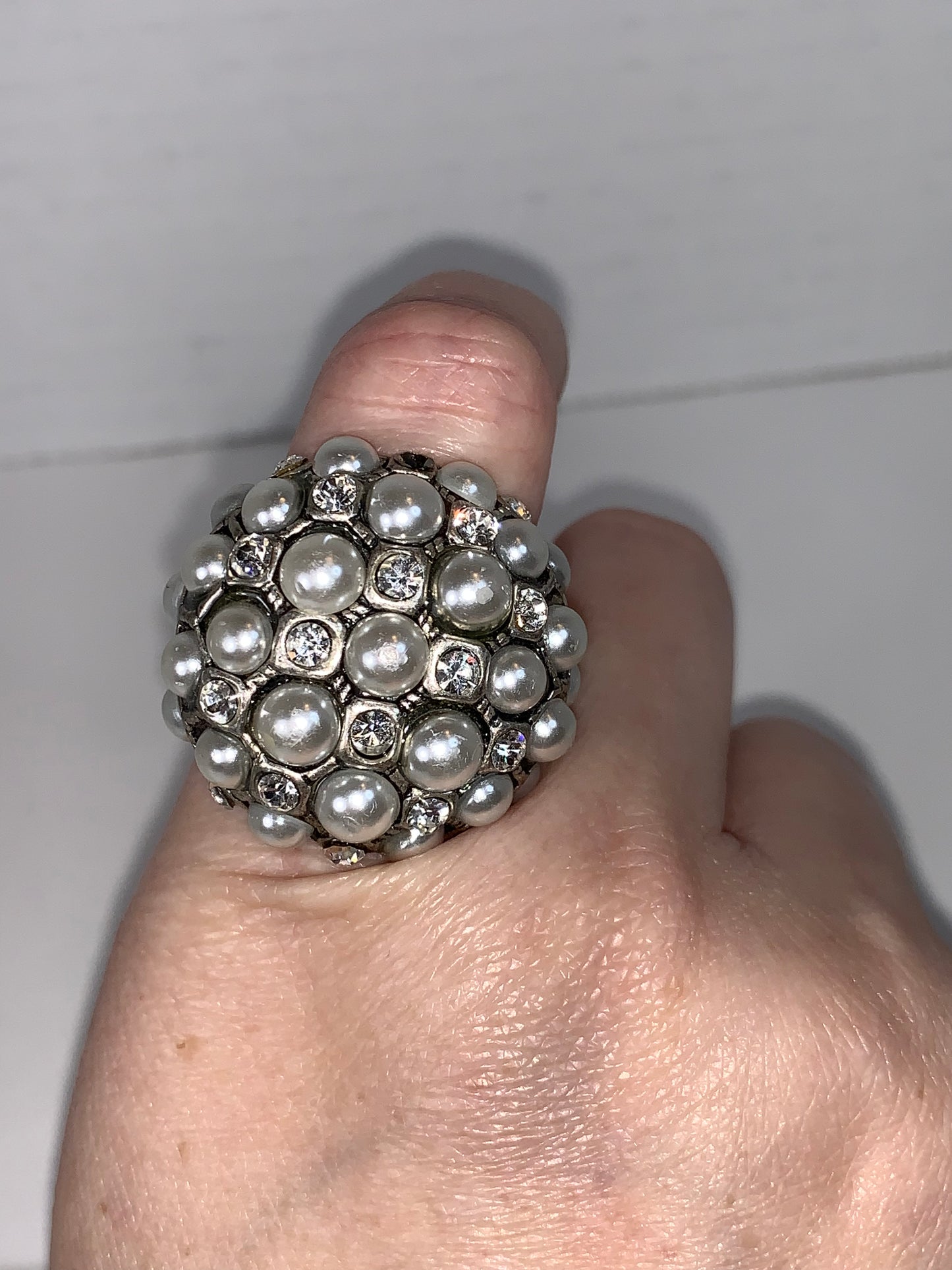 Faux Pearl and CZ SLP ring, size 7, Sizeable