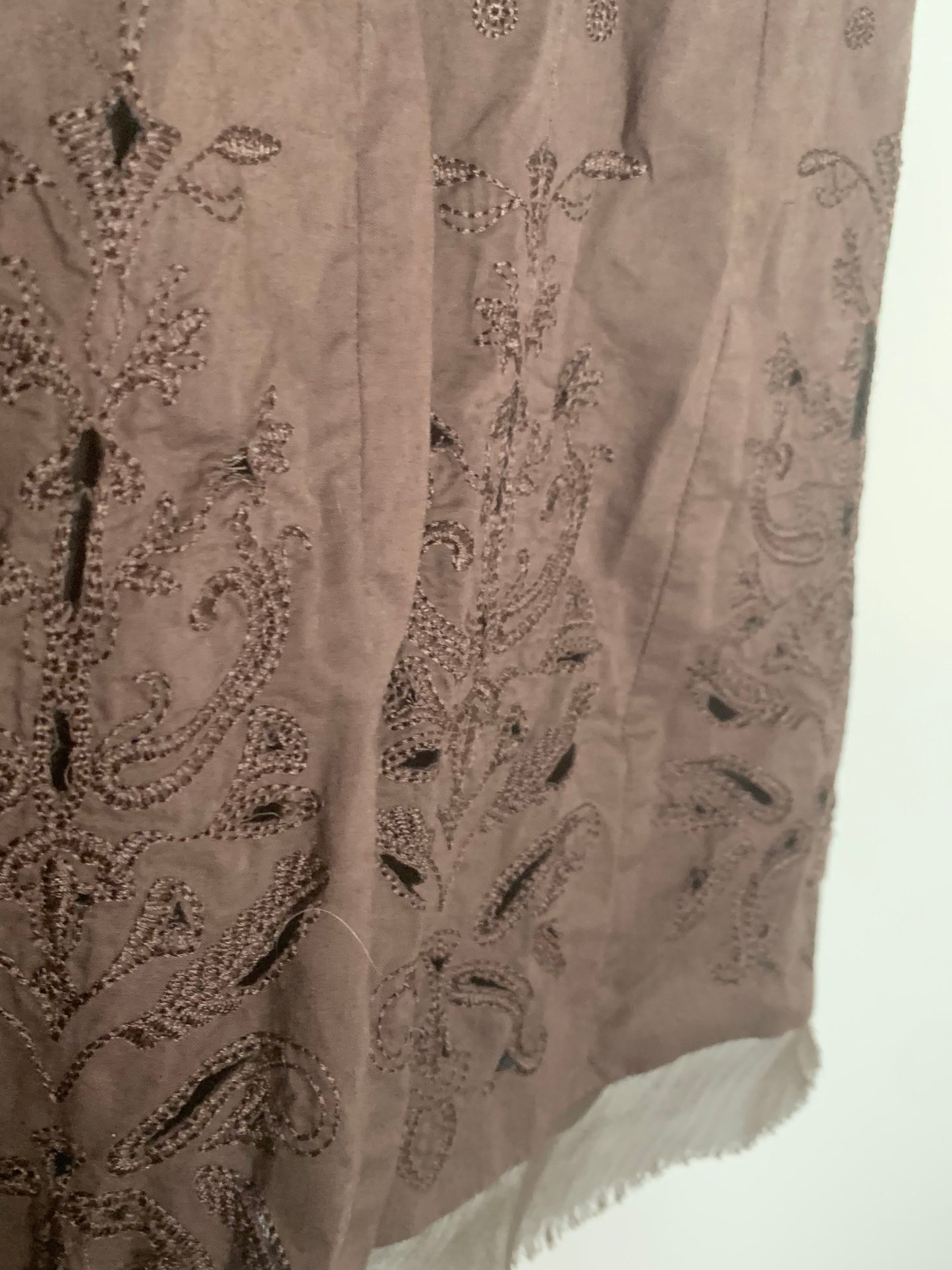 Tahari Embroidered Eyelet A-Line Maxi Skirt Chocolate Brown Sheer Hemline, Size 6