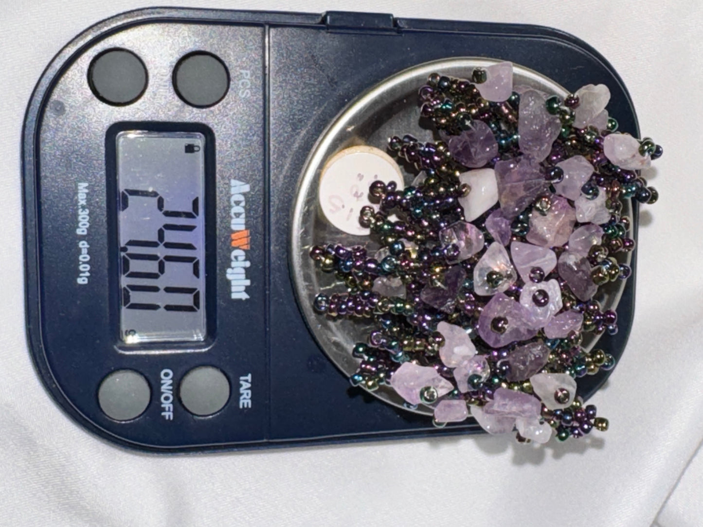 7 1/8" Natural Amethyst Gemstone chip beads stretchy Net Bracelet