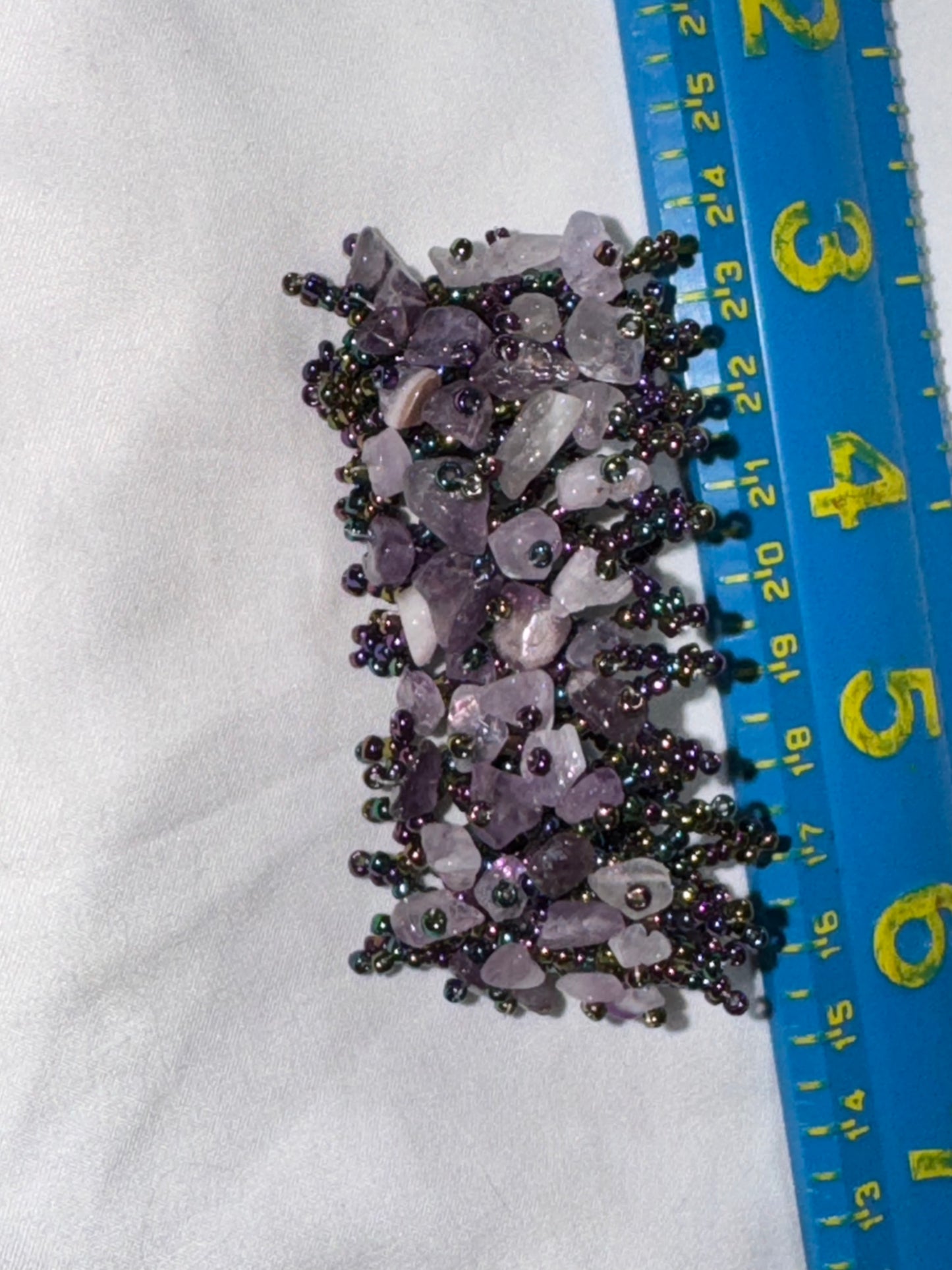 7 1/8" Natural Amethyst Gemstone chip beads stretchy Net Bracelet