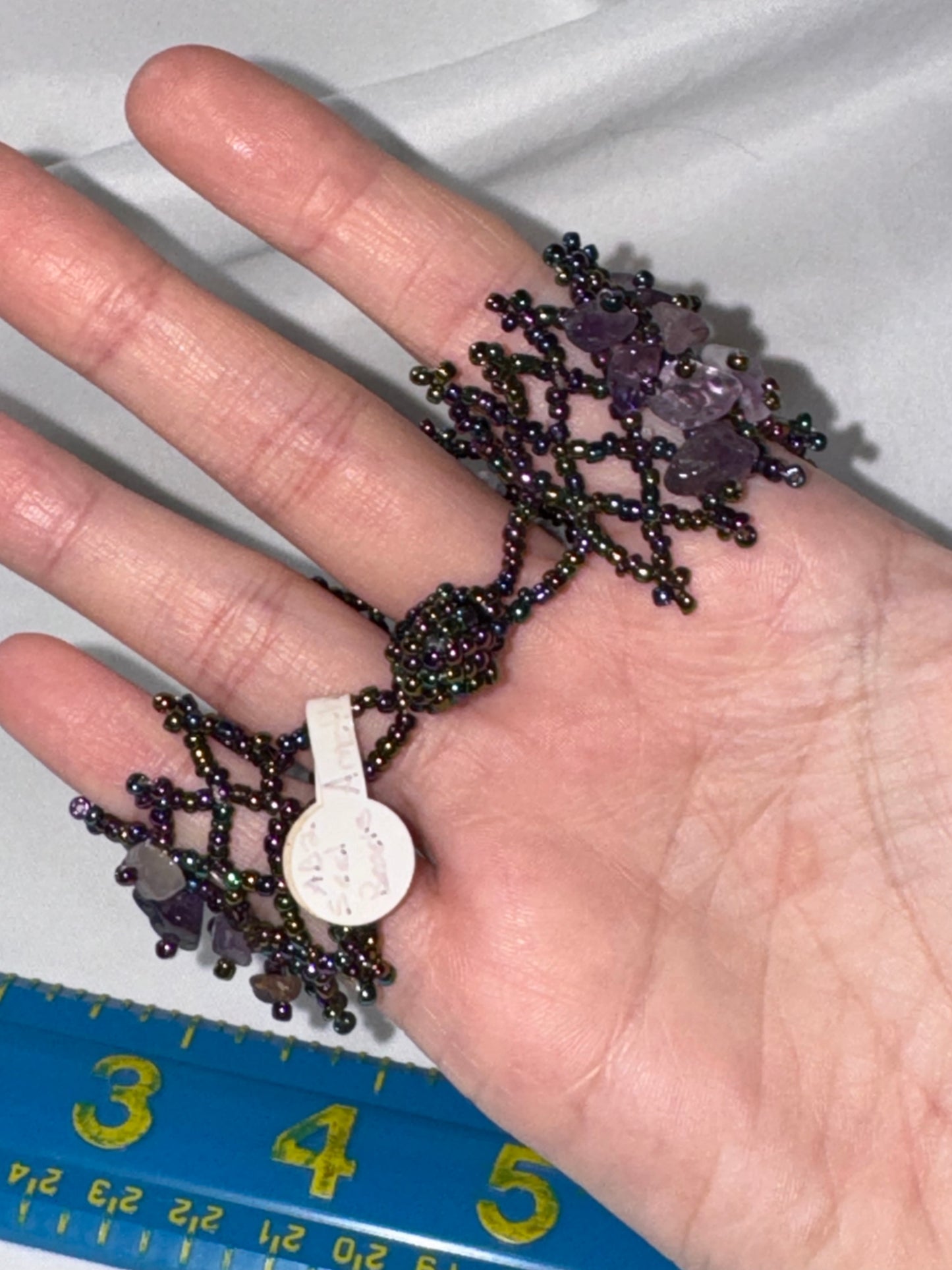 7 1/8" Natural Amethyst Gemstone chip beads stretchy Net Bracelet