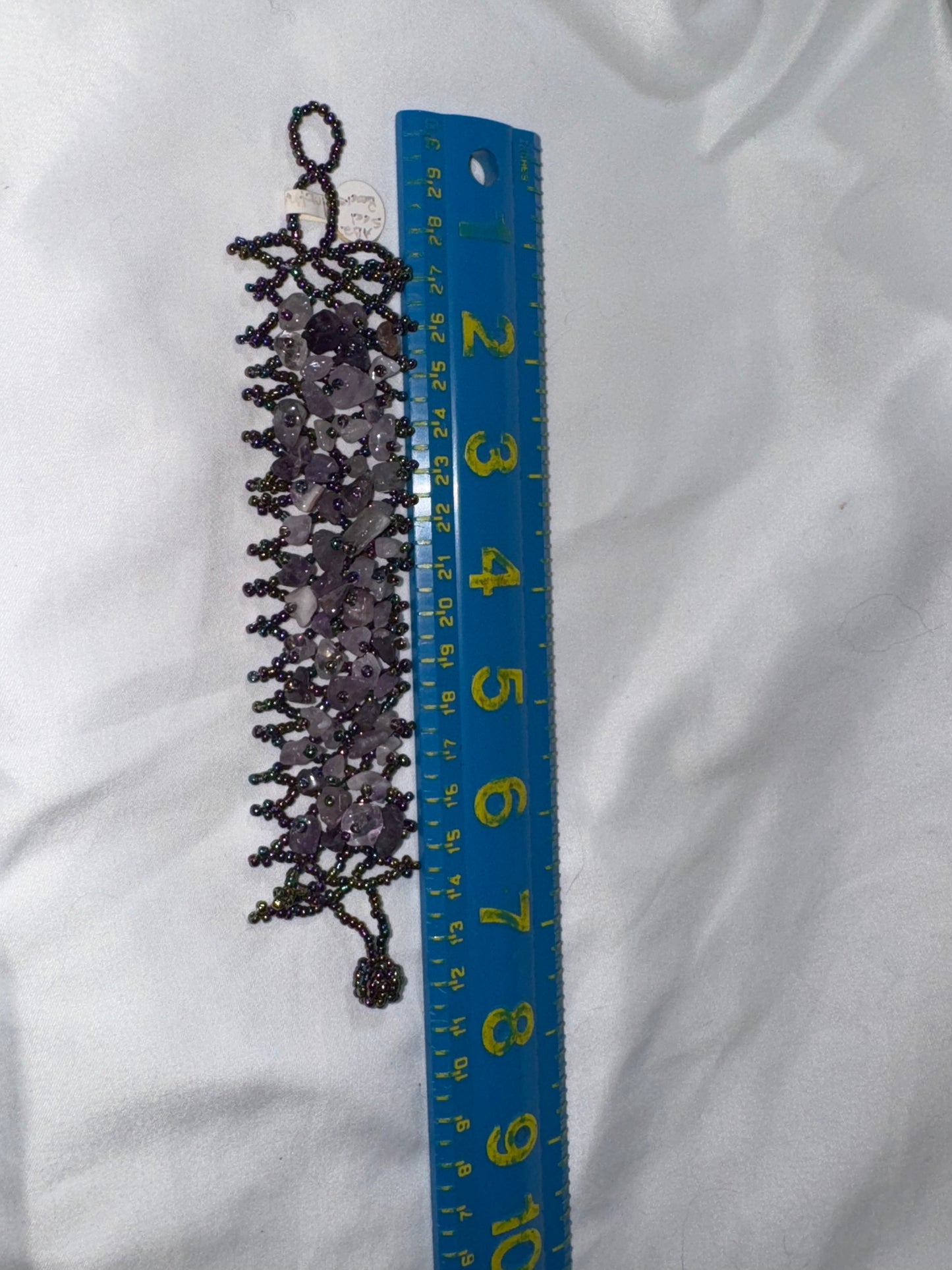 7 1/8" Natural Amethyst Gemstone chip beads stretchy Net Bracelet