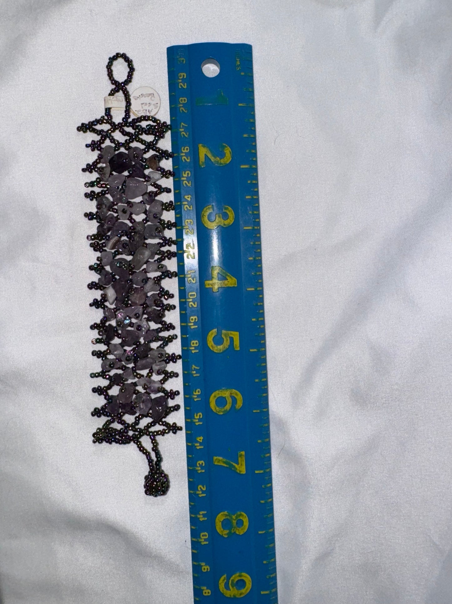 7 1/8" Natural Amethyst Gemstone chip beads stretchy Net Bracelet