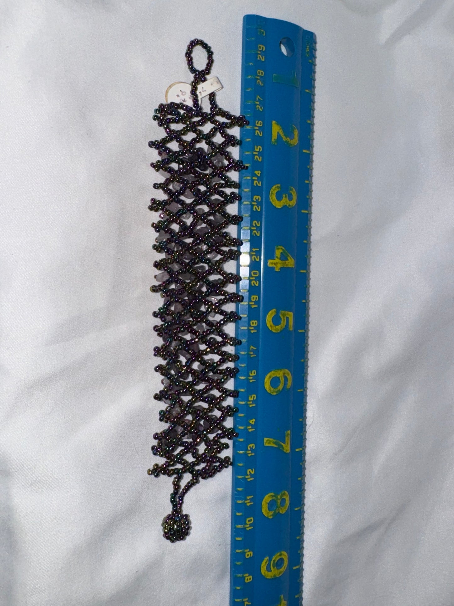 7 1/8" Natural Amethyst Gemstone chip beads stretchy Net Bracelet