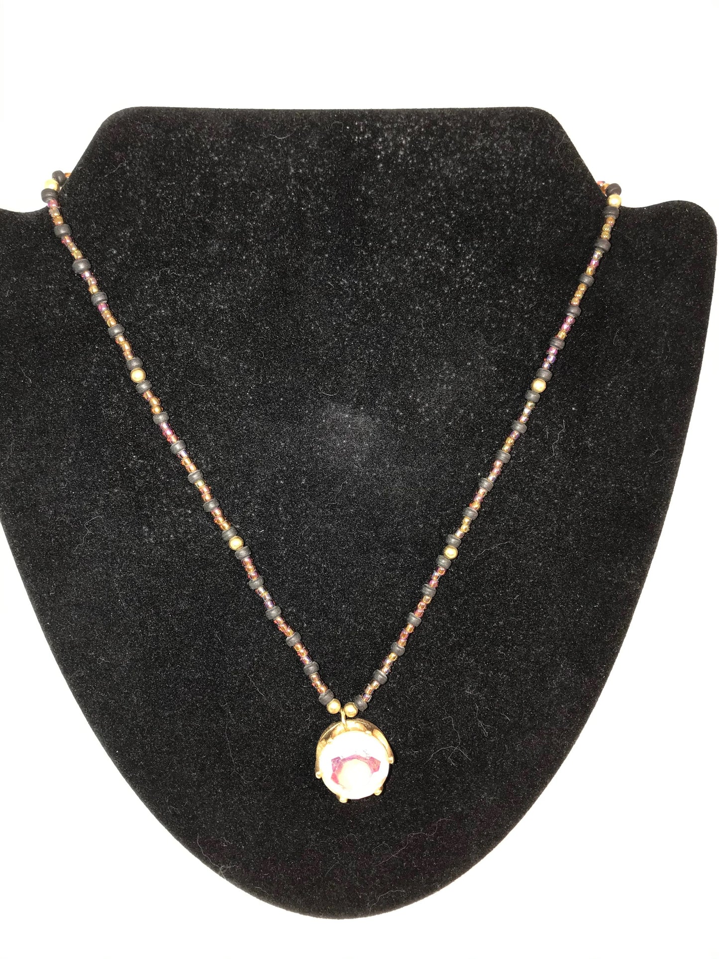 20" Black and AB Clear Beaded Necklace