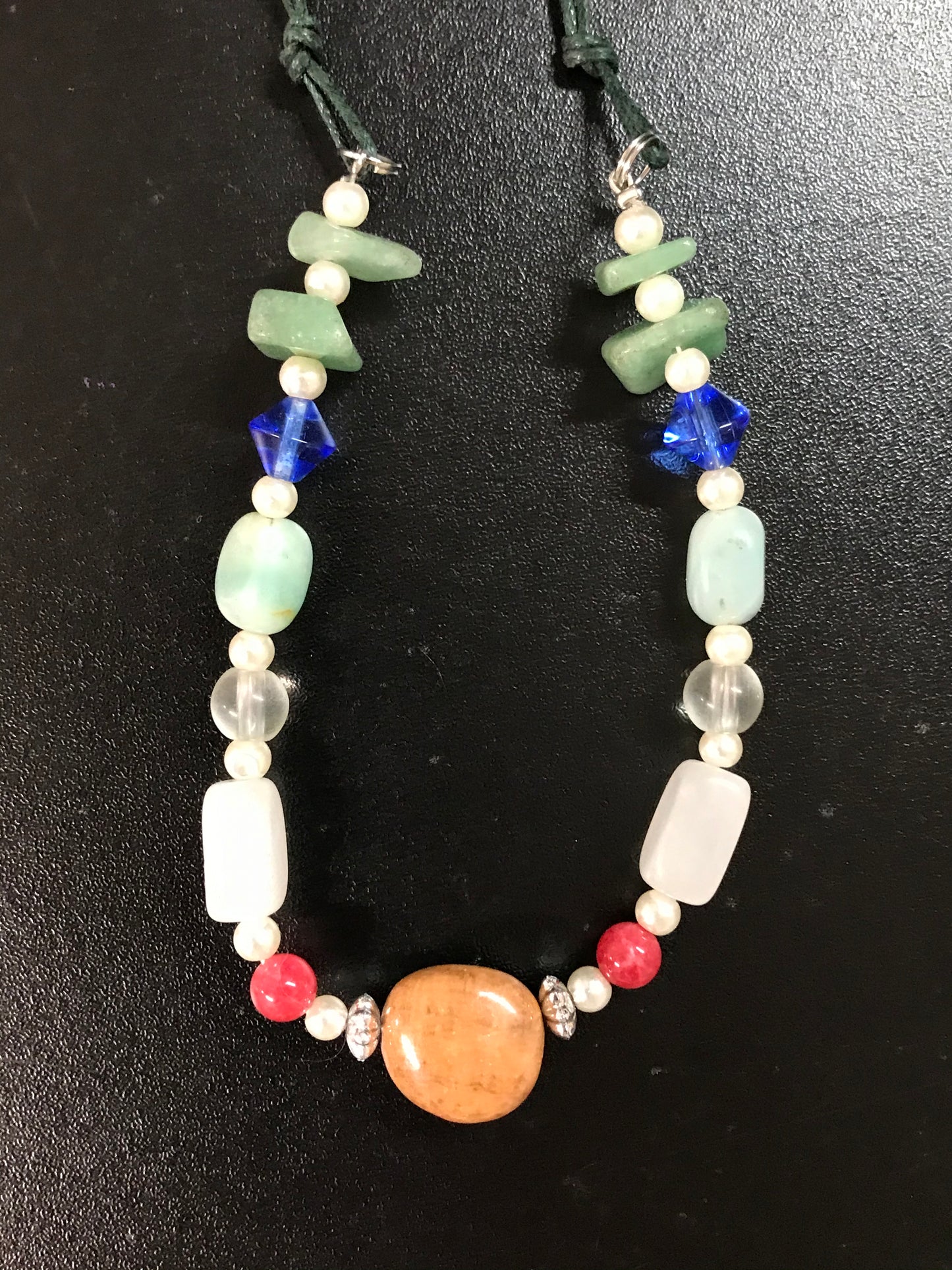 20" Green Aventurine and Snowy Quartz Beaded Necklace