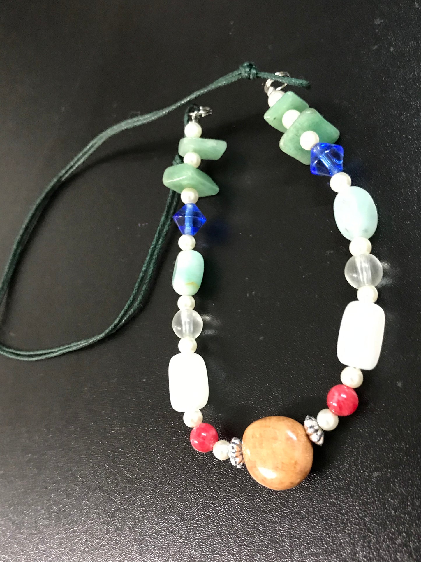 20" Green Aventurine and Snowy Quartz Beaded Necklace