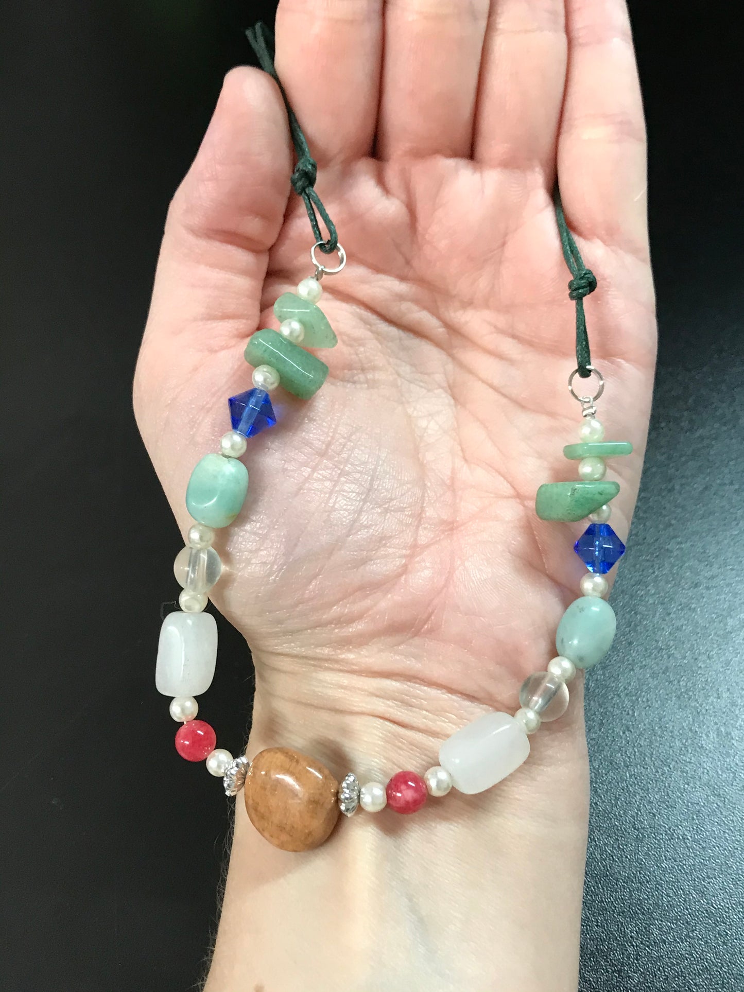 20" Green Aventurine and Snowy Quartz Beaded Necklace