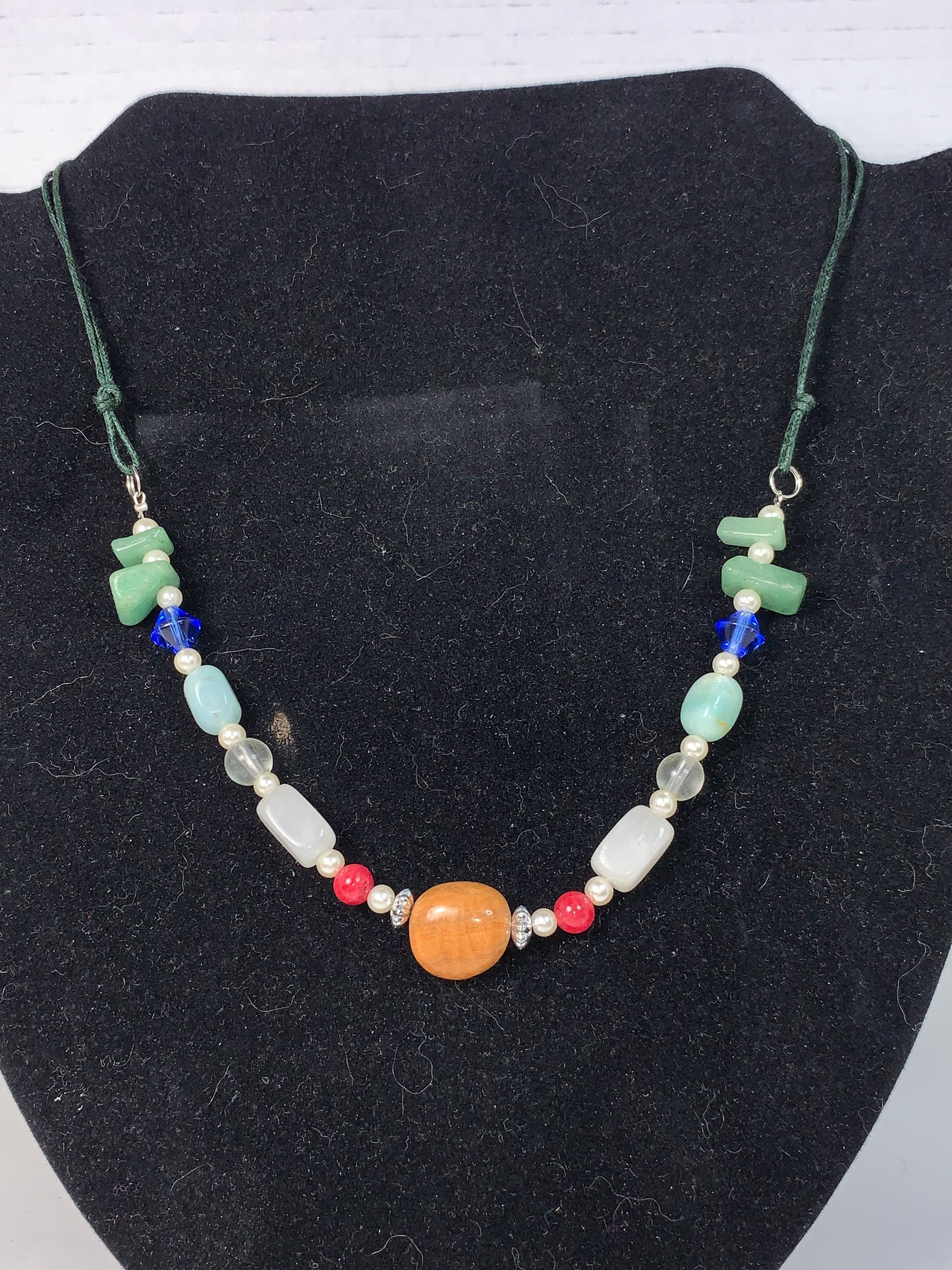 20" Green Aventurine and Snowy Quartz Beaded Necklace