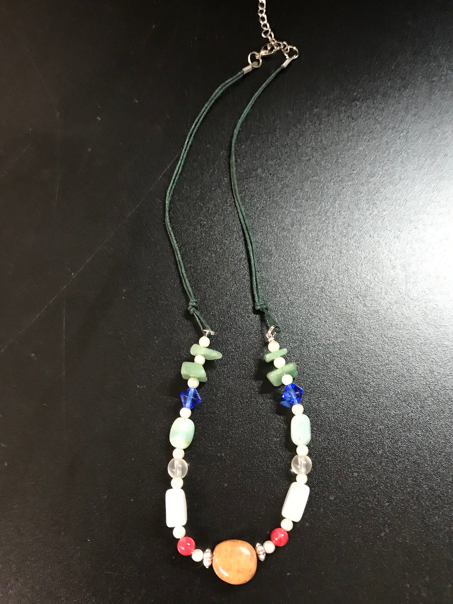 20" Green Aventurine and Snowy Quartz Beaded Necklace