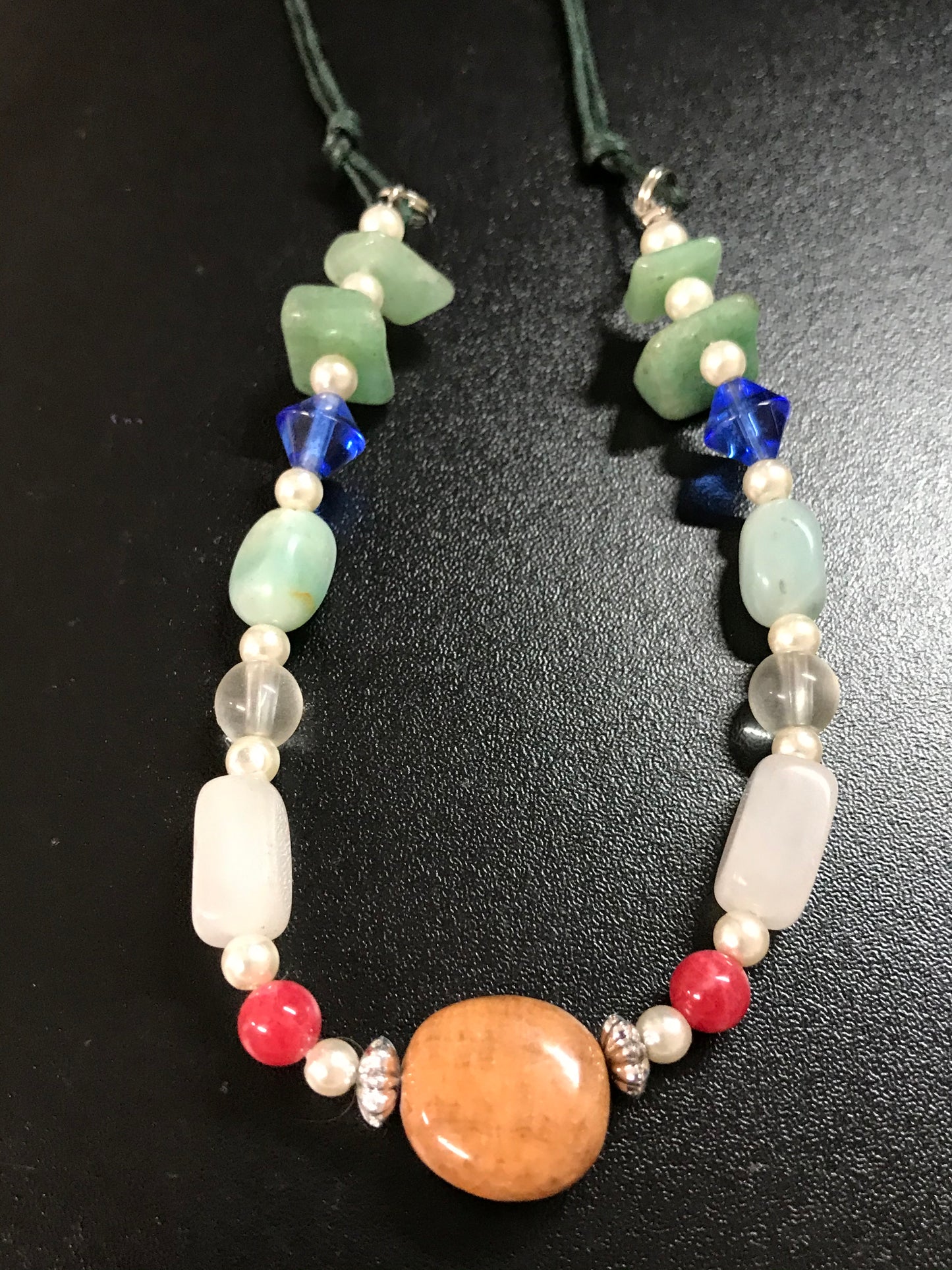 20" Green Aventurine and Snowy Quartz Beaded Necklace