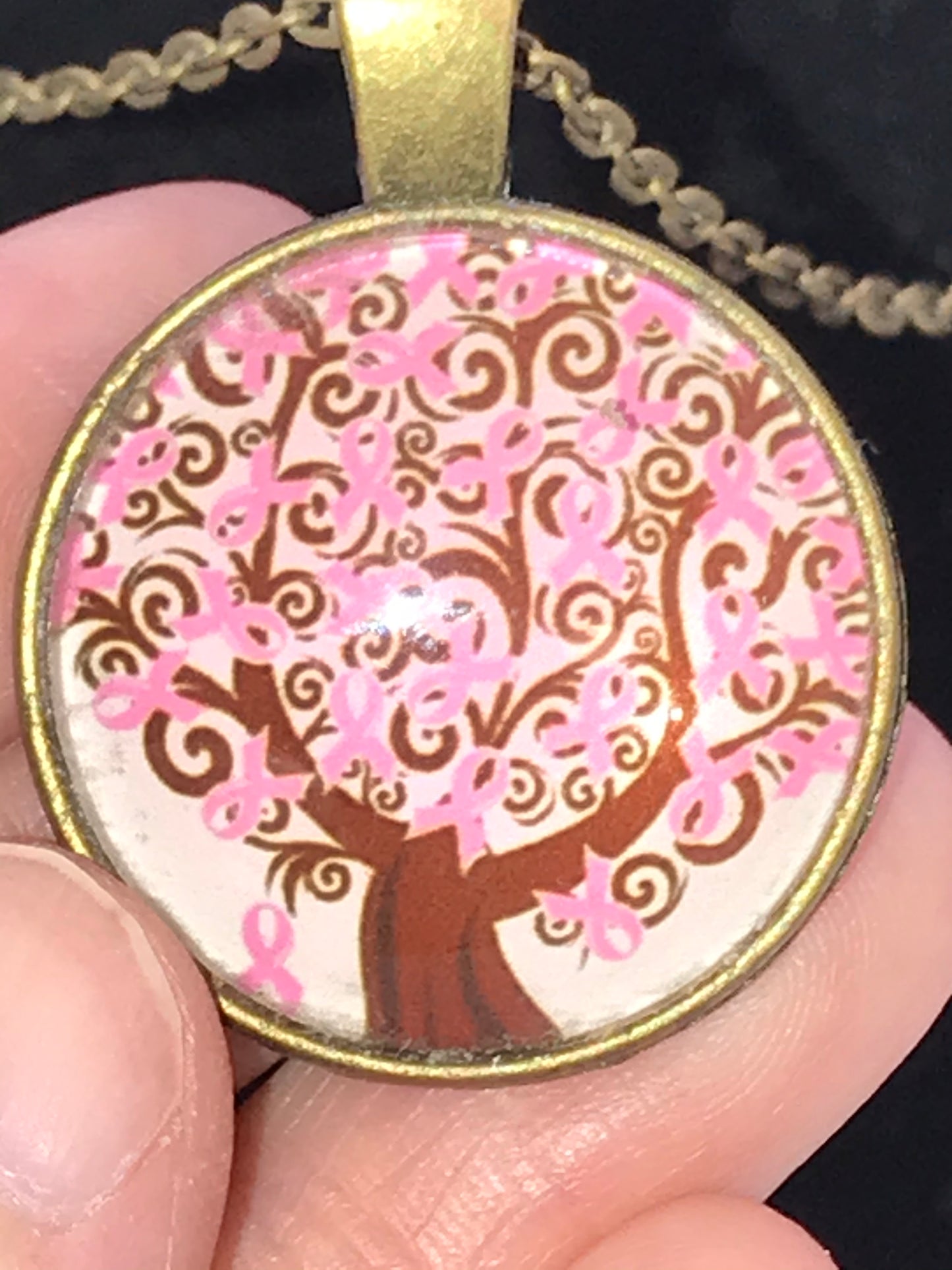 20" Pink Ribbon Tree Of Life Brass Cable Chain Necklace