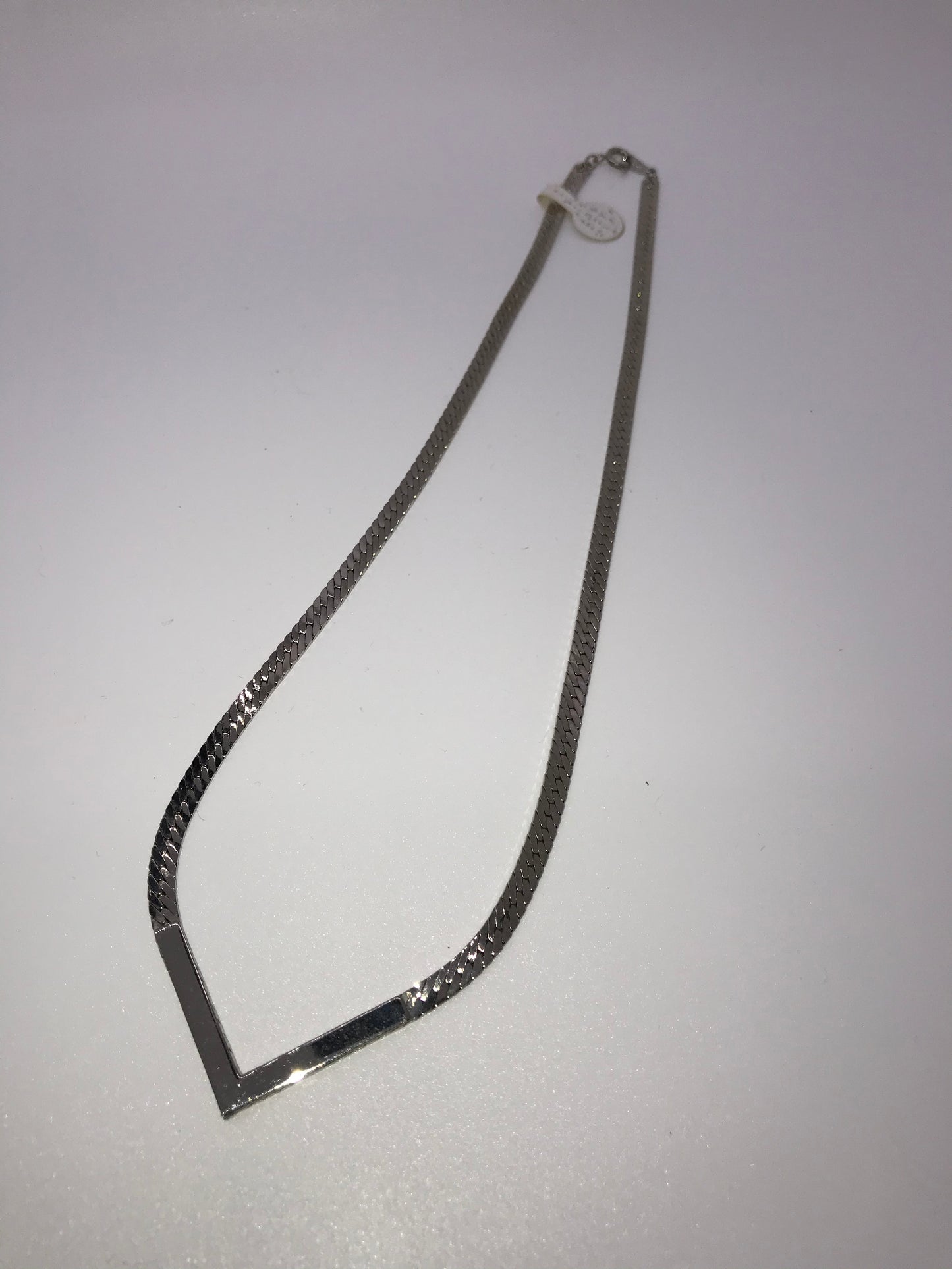 20" Silver Tone Herringbone V Necklace