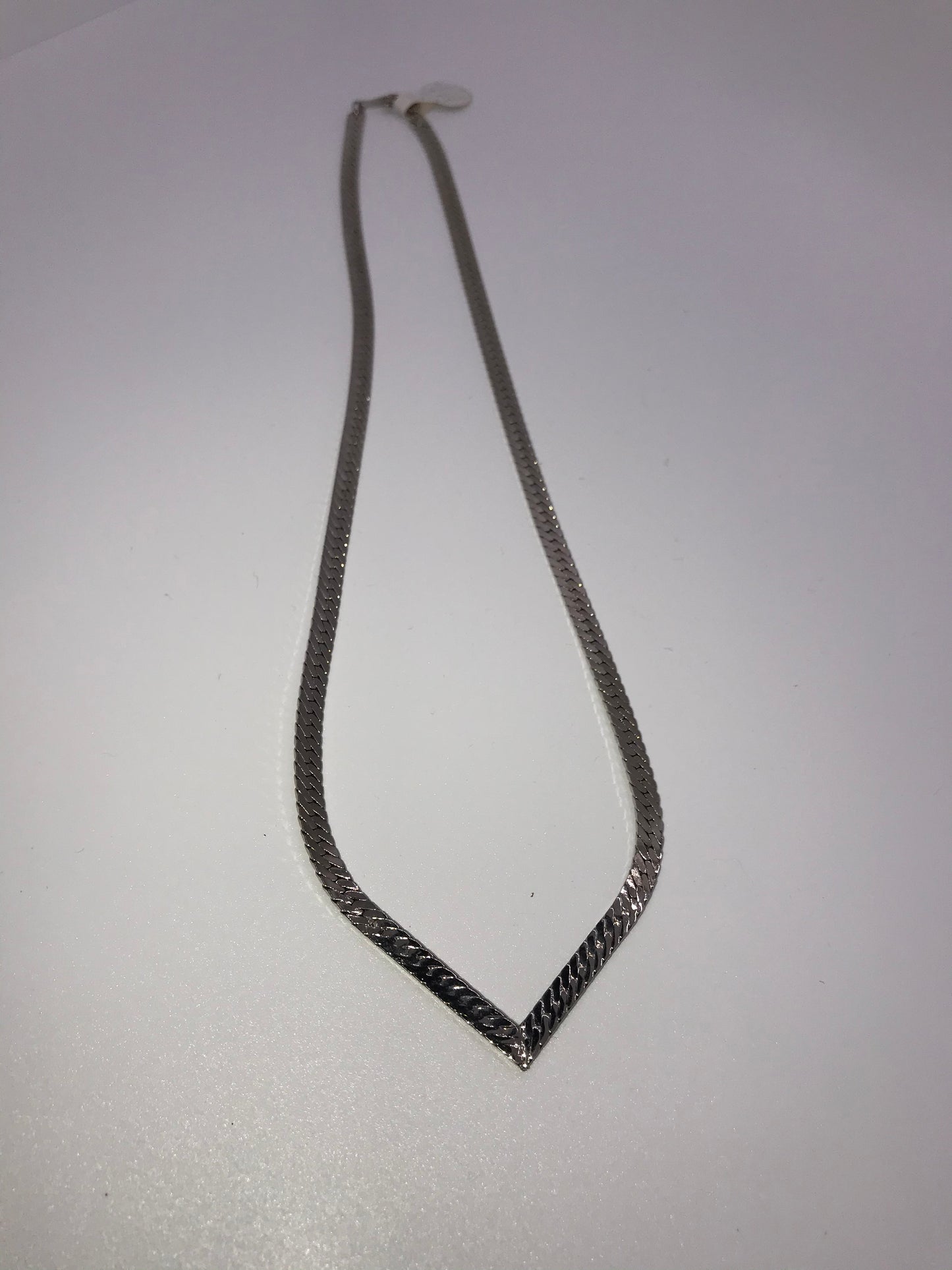 20" Silver Tone Herringbone V Necklace