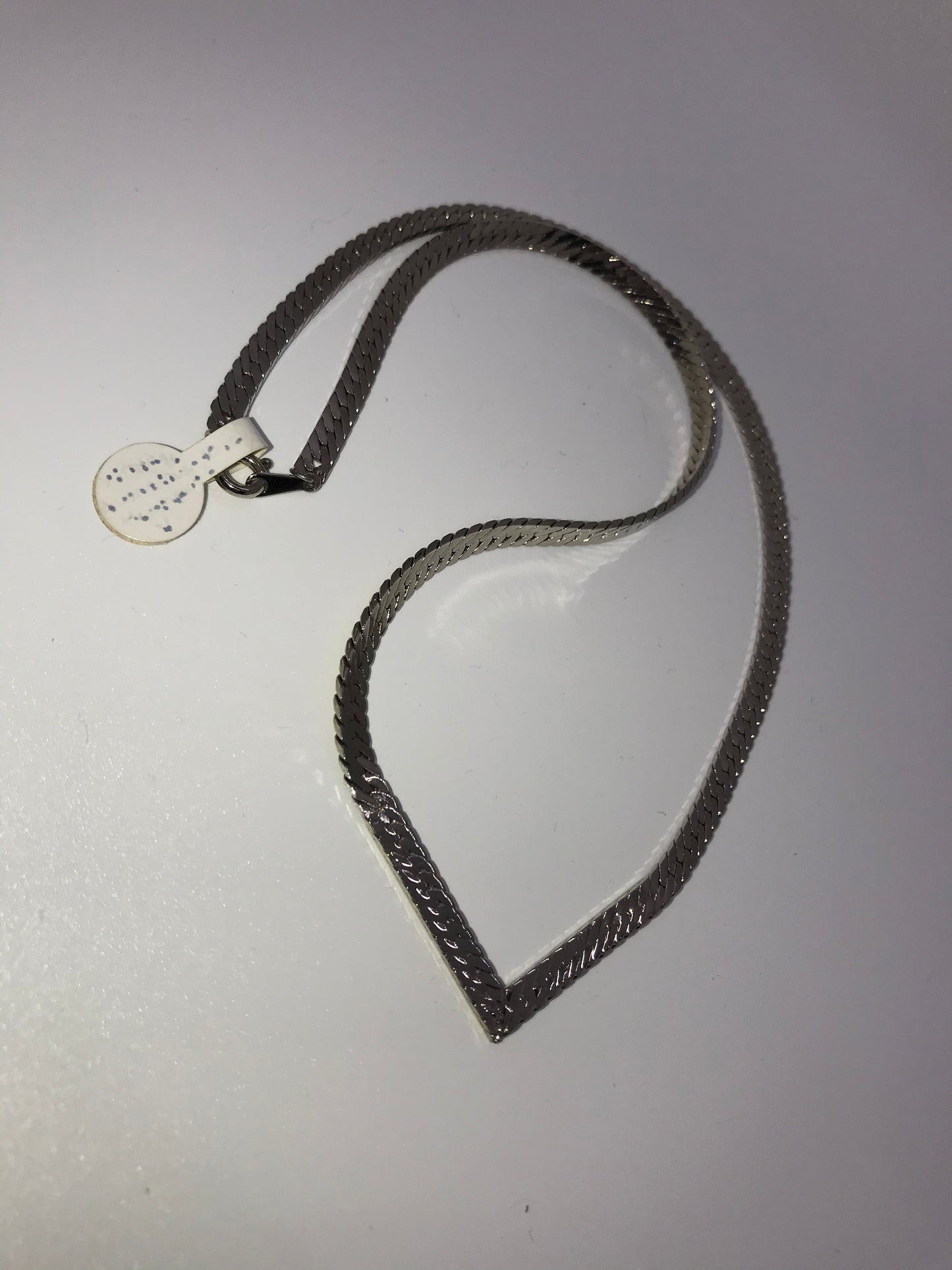 20" Silver Tone Herringbone V Necklace