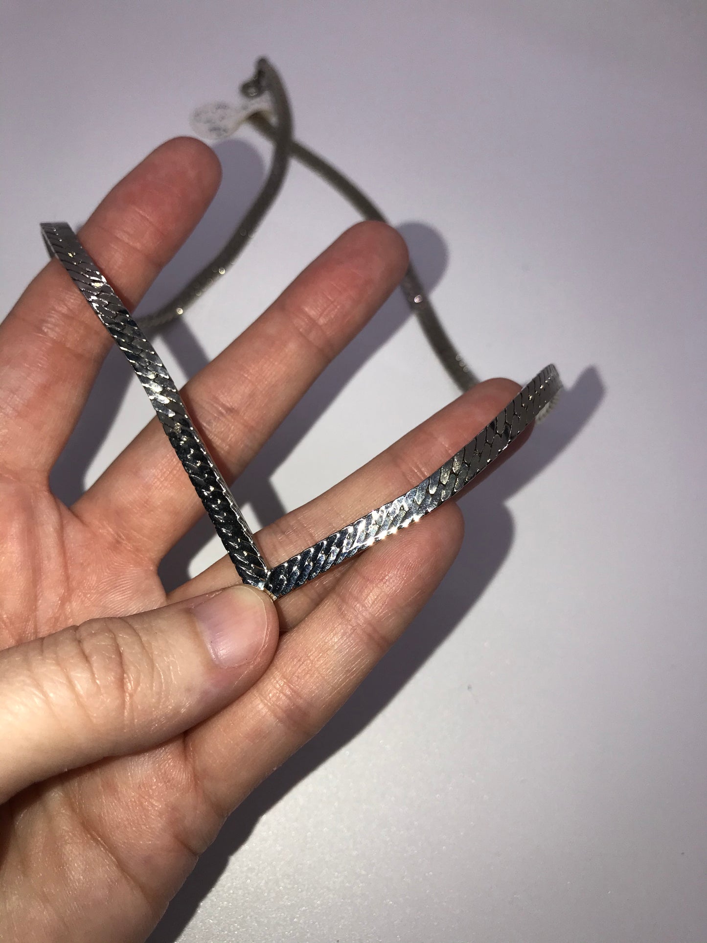 20" Silver Tone Herringbone V Necklace