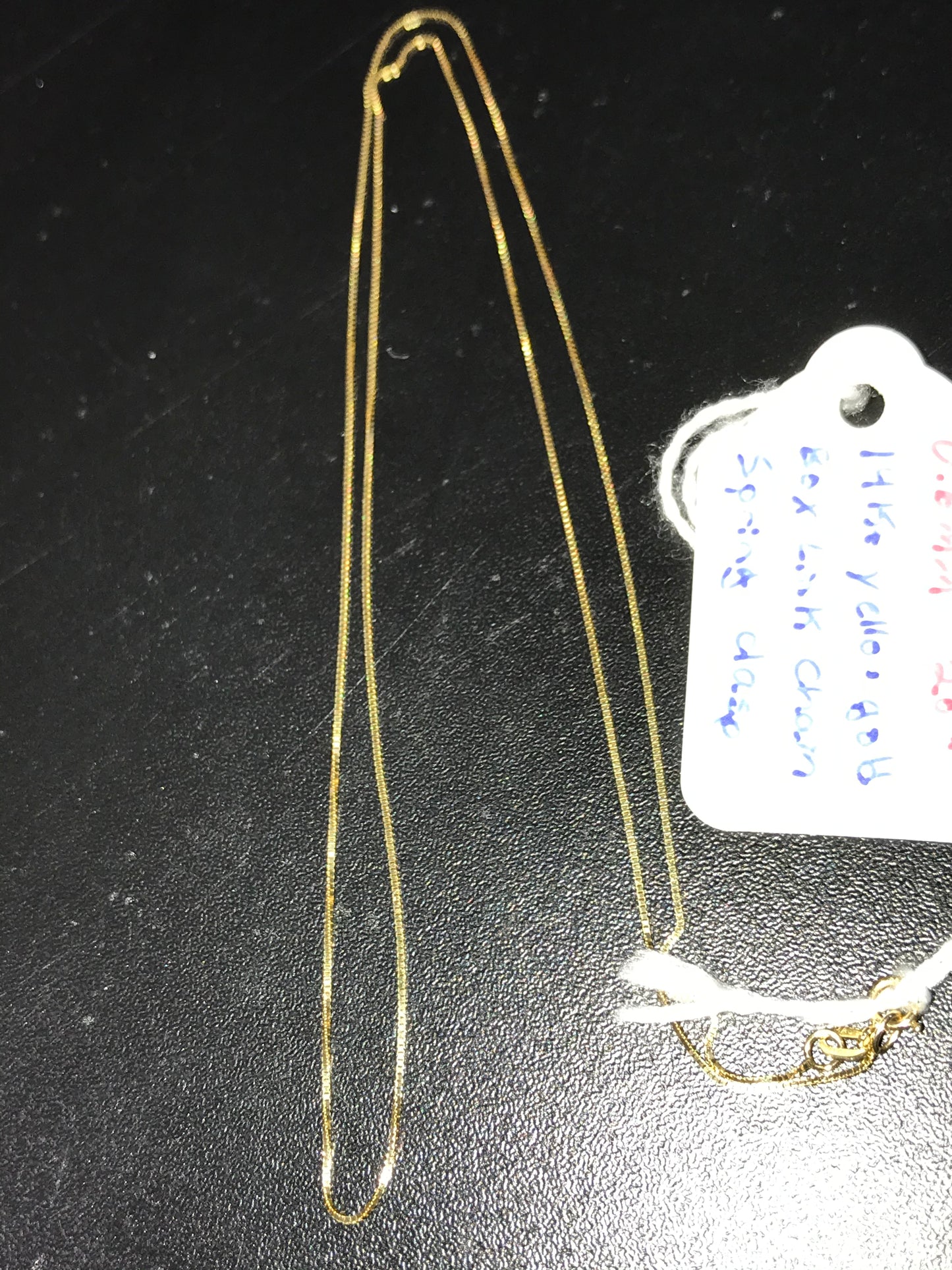 14 Kt Gold .8 Mm Box Chain 20" Long. Solid Gold