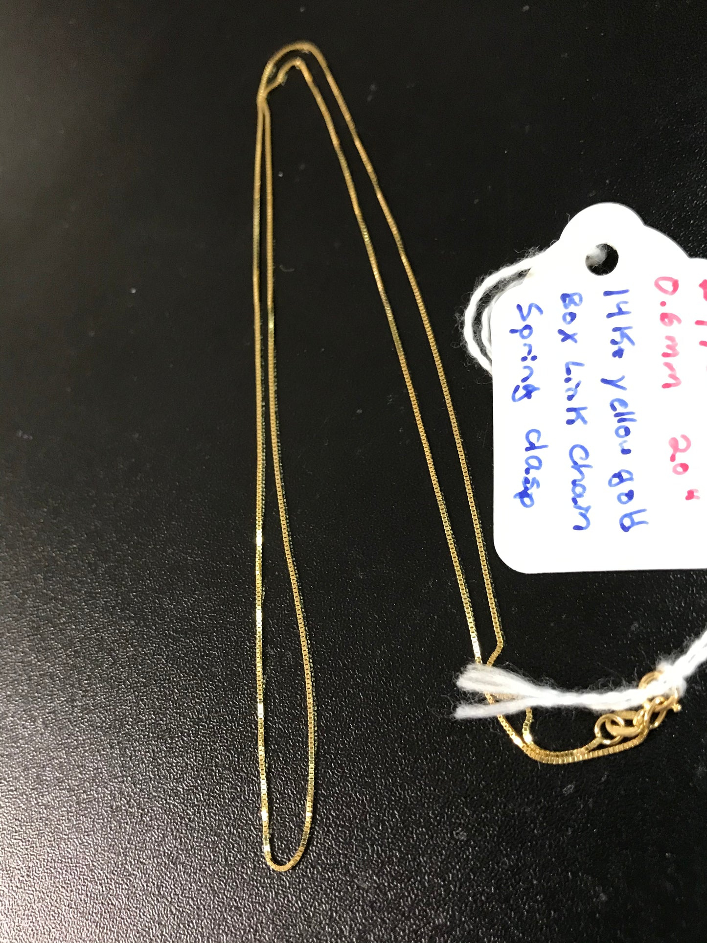 14 Kt Gold .8 Mm Box Chain 20" Long. Solid Gold
