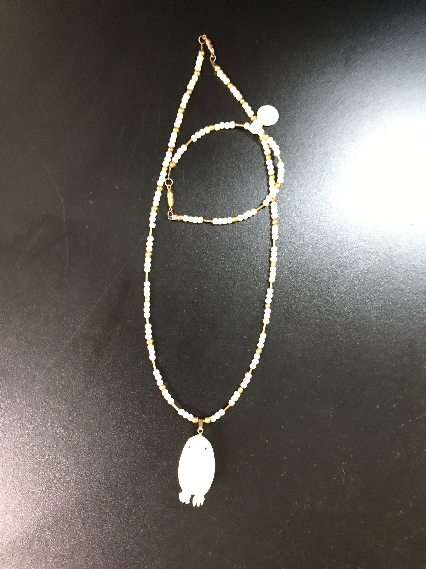 21" long Elk Bone Necklace and bracelet set with Owl Pendant