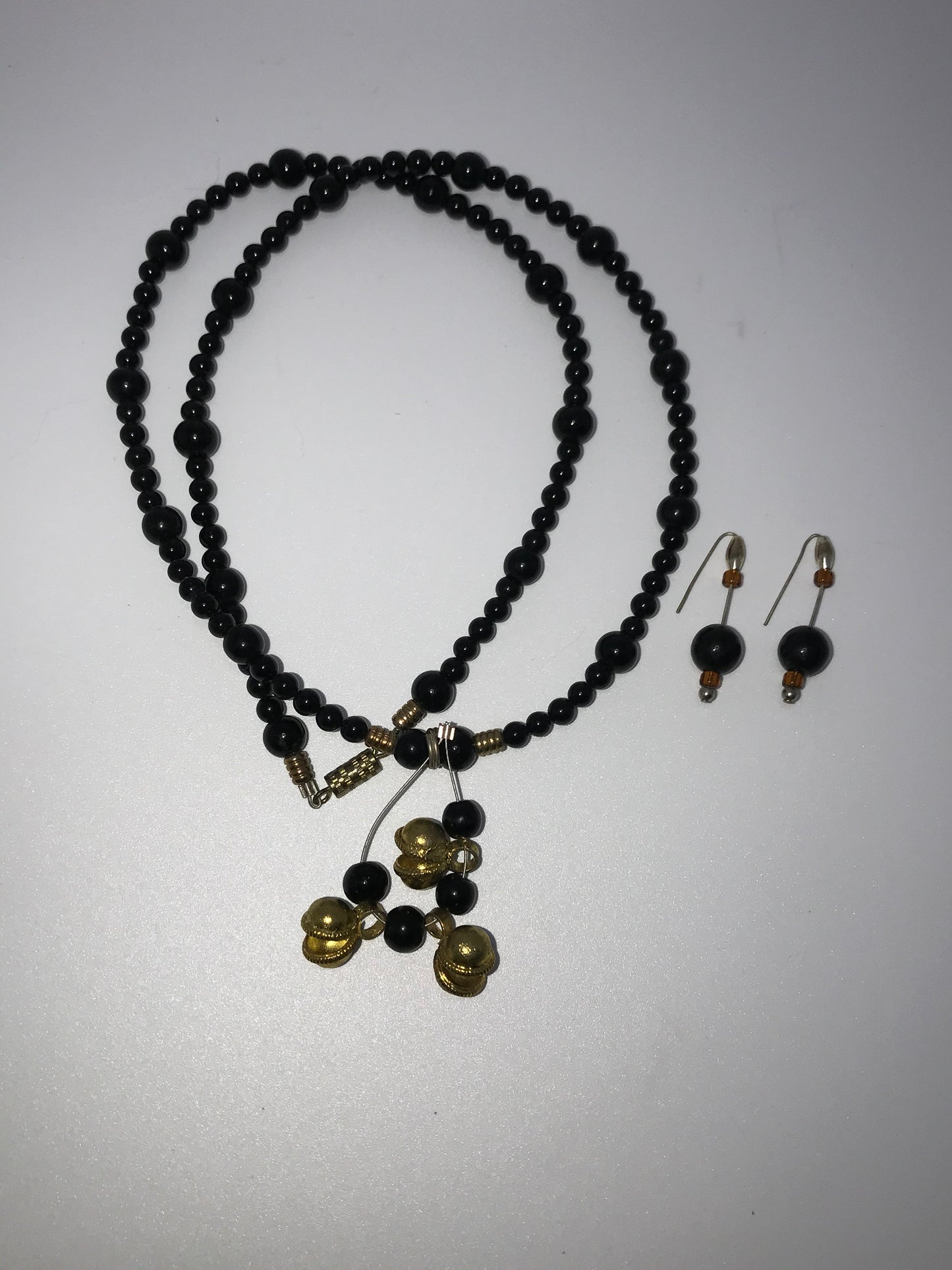 22" Long Onyx And Obsidian Beaded Necklace Set