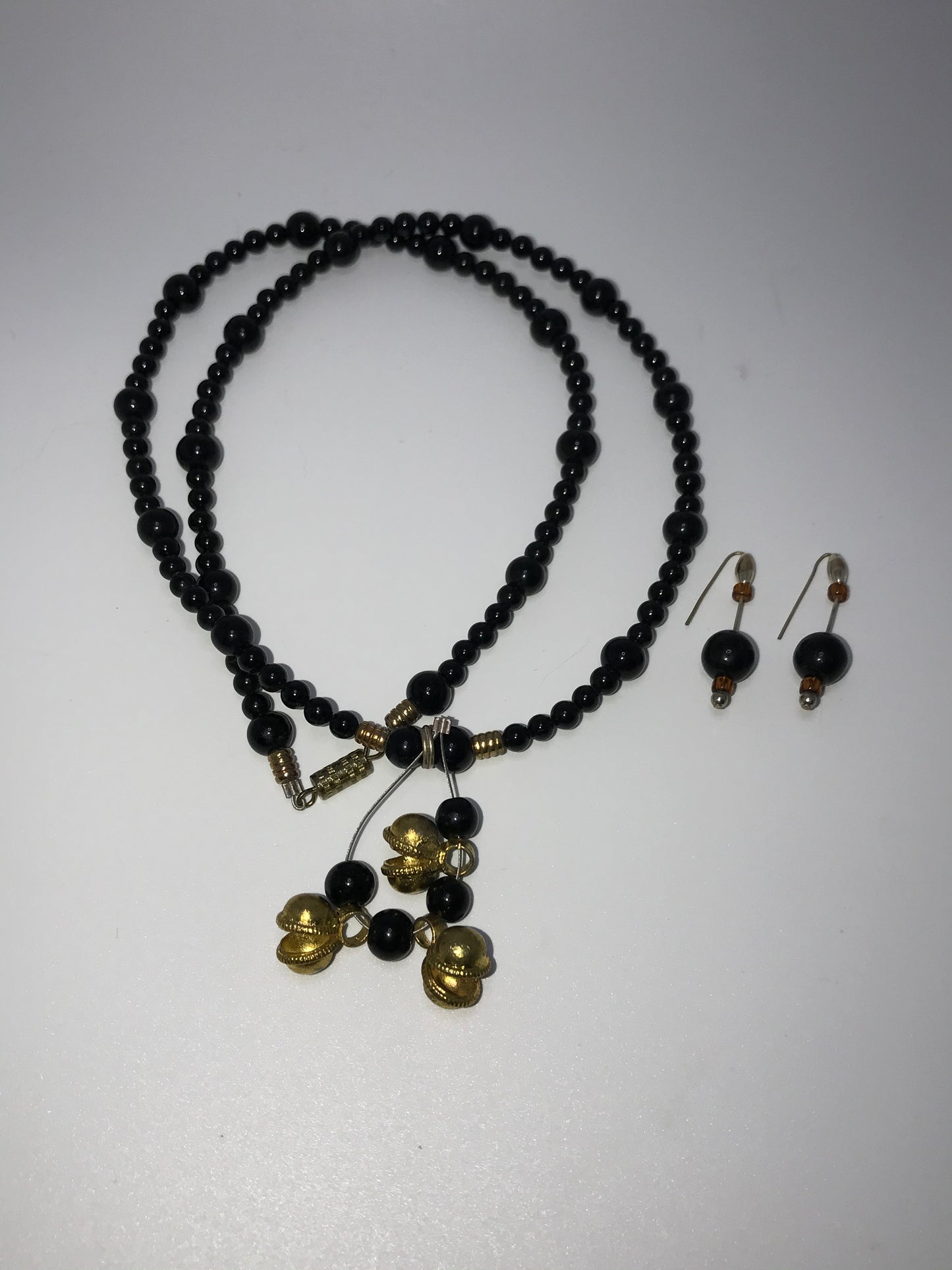 22" Long Onyx And Obsidian Beaded Necklace Set