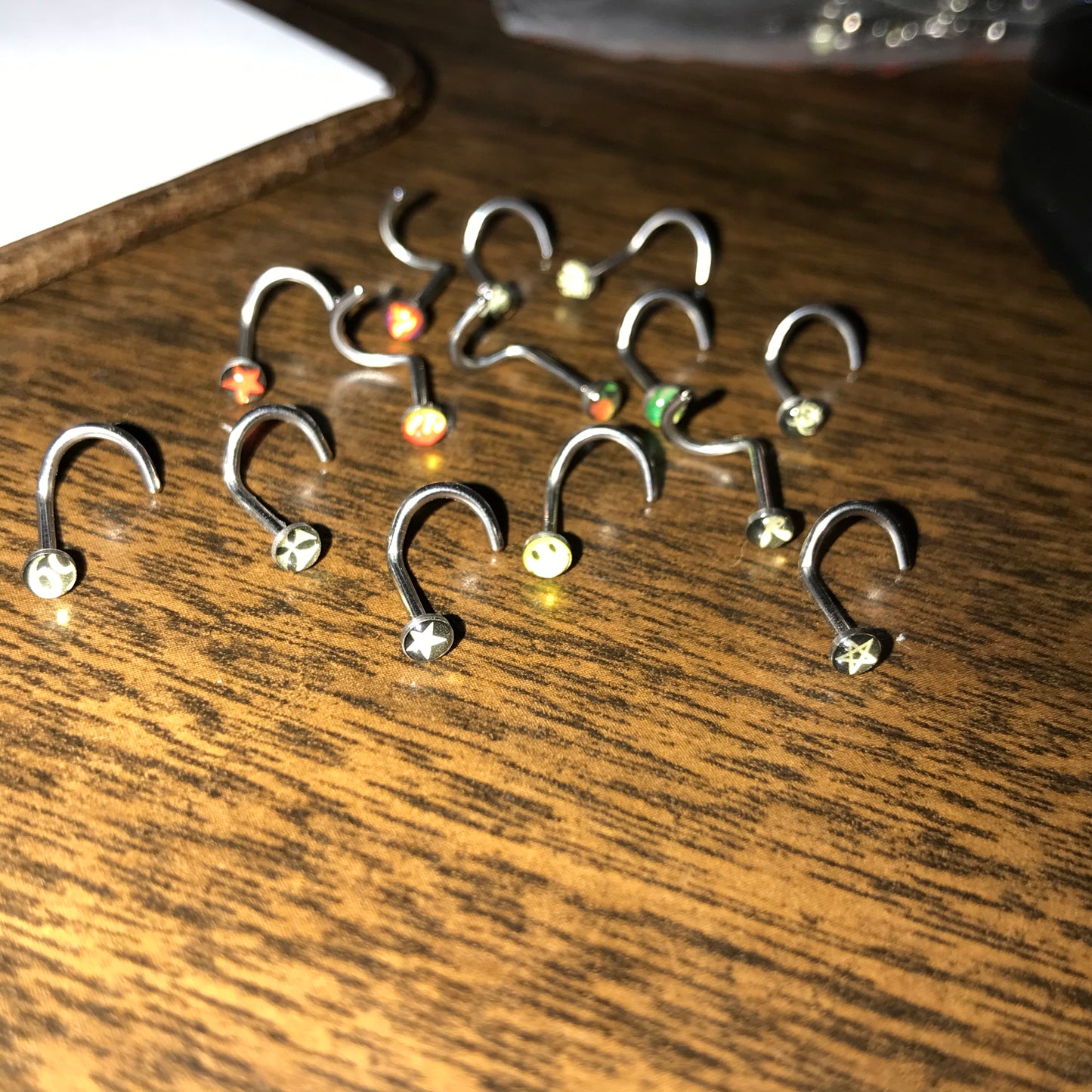 Black and White Biohazard 18 Gauge C-shaped Nose Ring