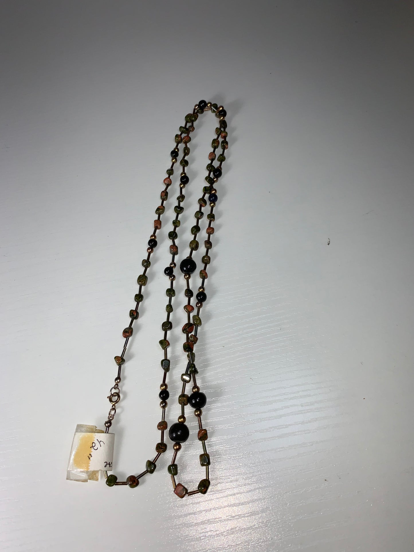 42" Unakite and Onyx Beaded Necklace