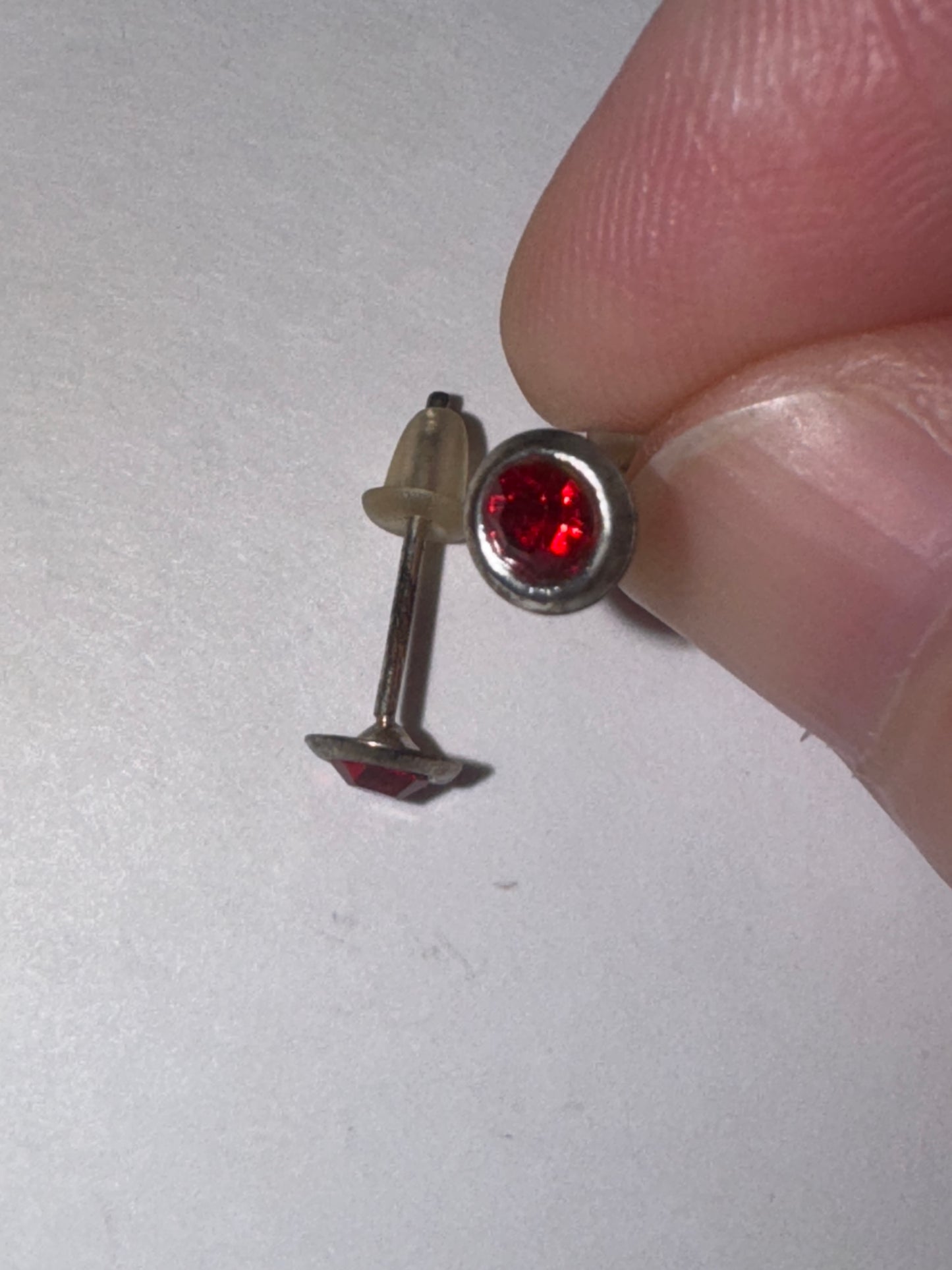 5 Mm Round Ruby Red Cz And Sterling Post Earrings