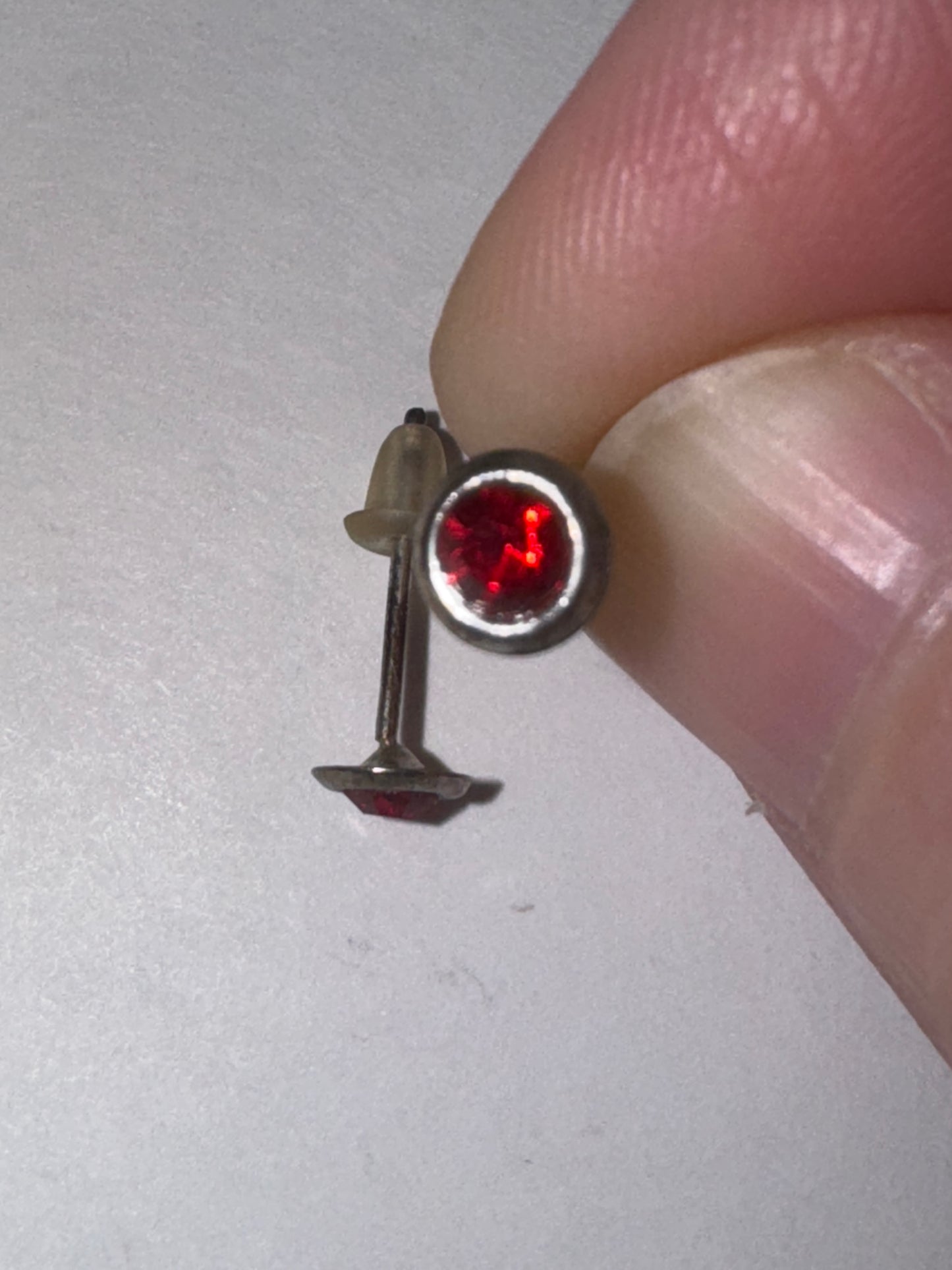 5 Mm Round Ruby Red Cz And Sterling Post Earrings