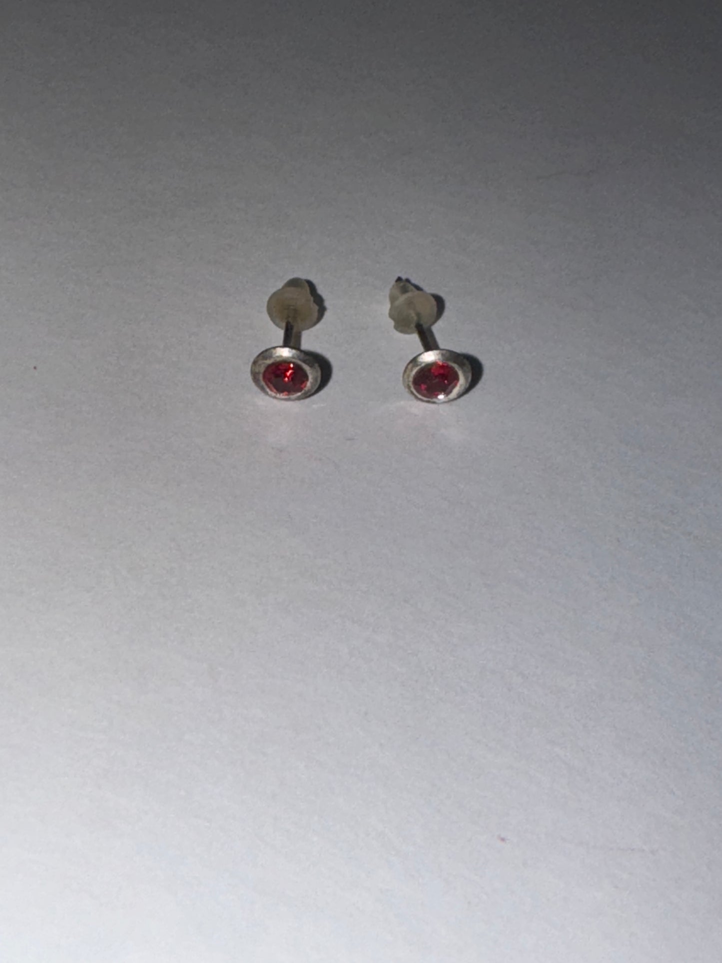 5 Mm Round Ruby Red Cz And Sterling Post Earrings