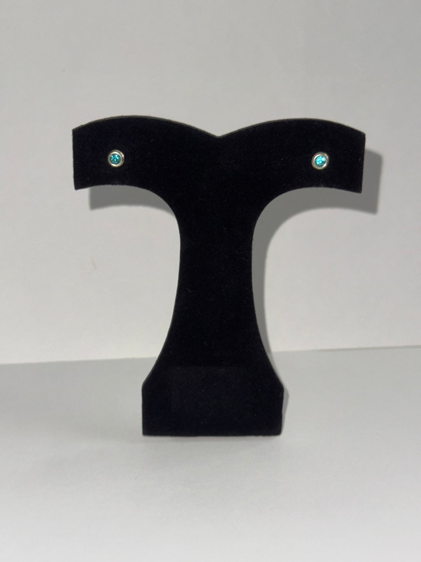 5 Mm Round Aqua Blue Cz And Sterling Post Earrings