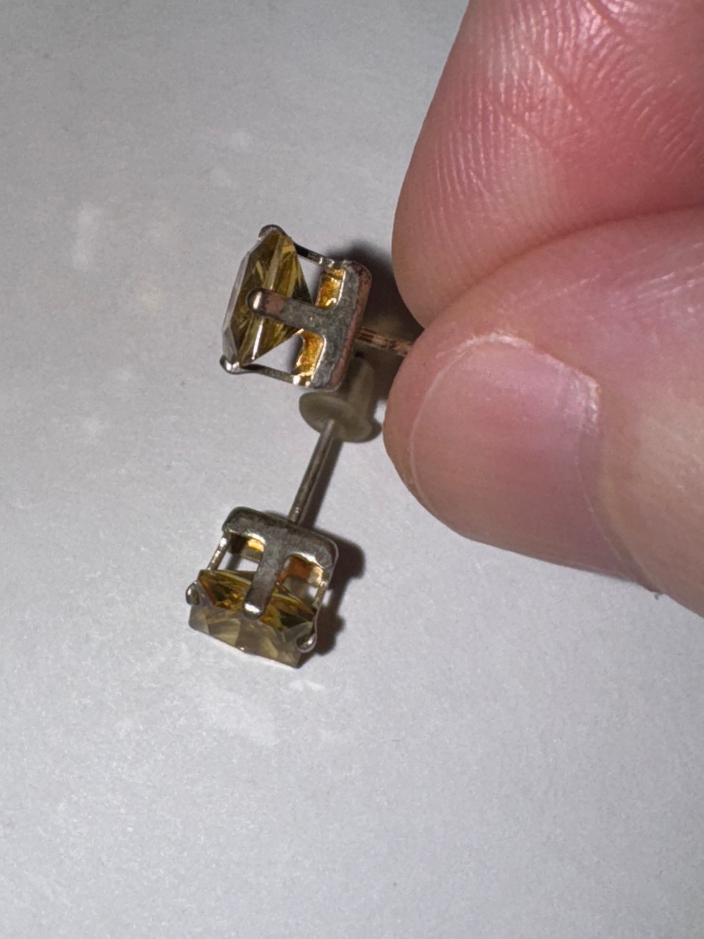 6.72Mm Square Clear Cz And Sterling Post Earrings