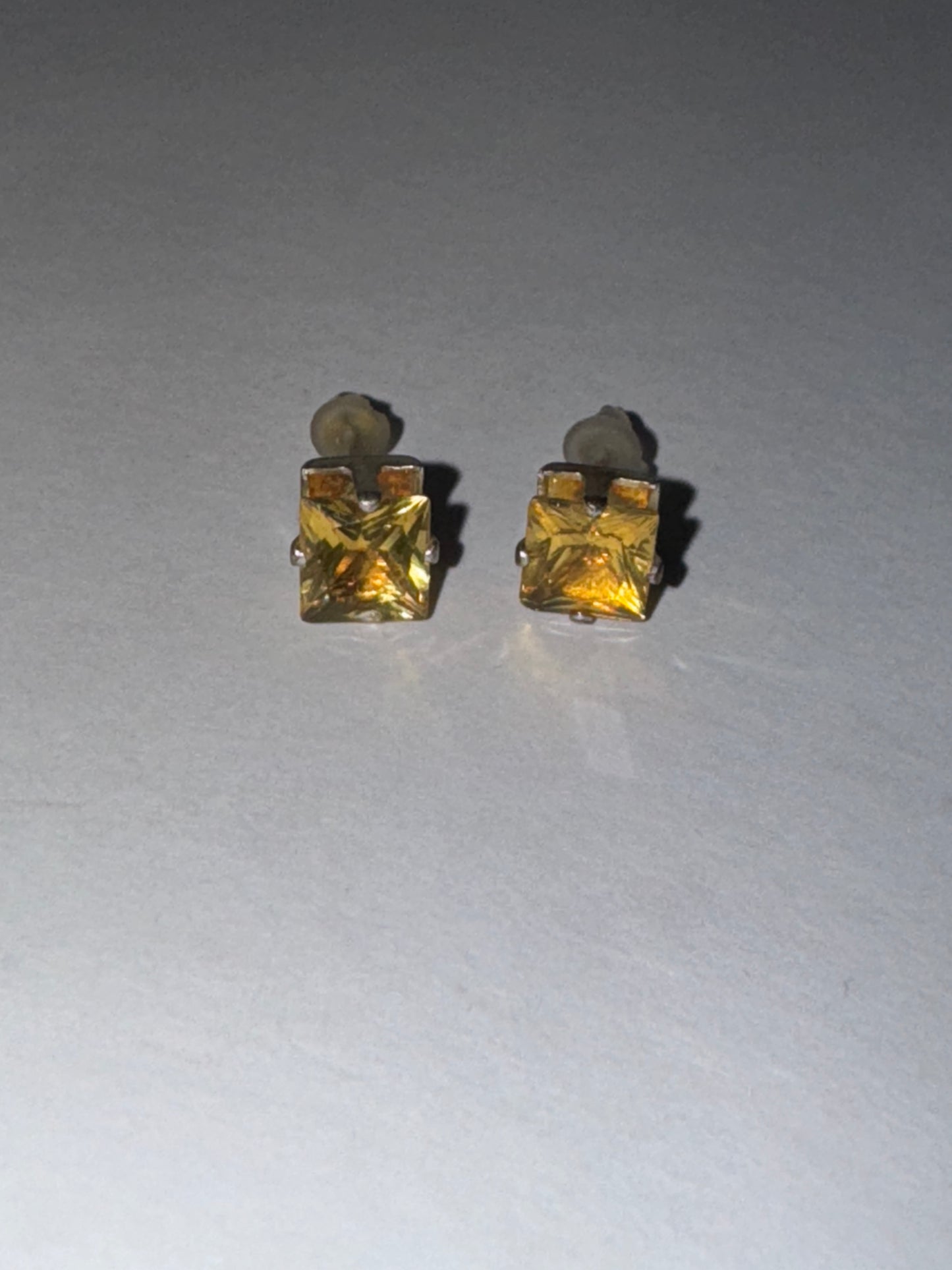 6.72Mm Square Clear Cz And Sterling Post Earrings