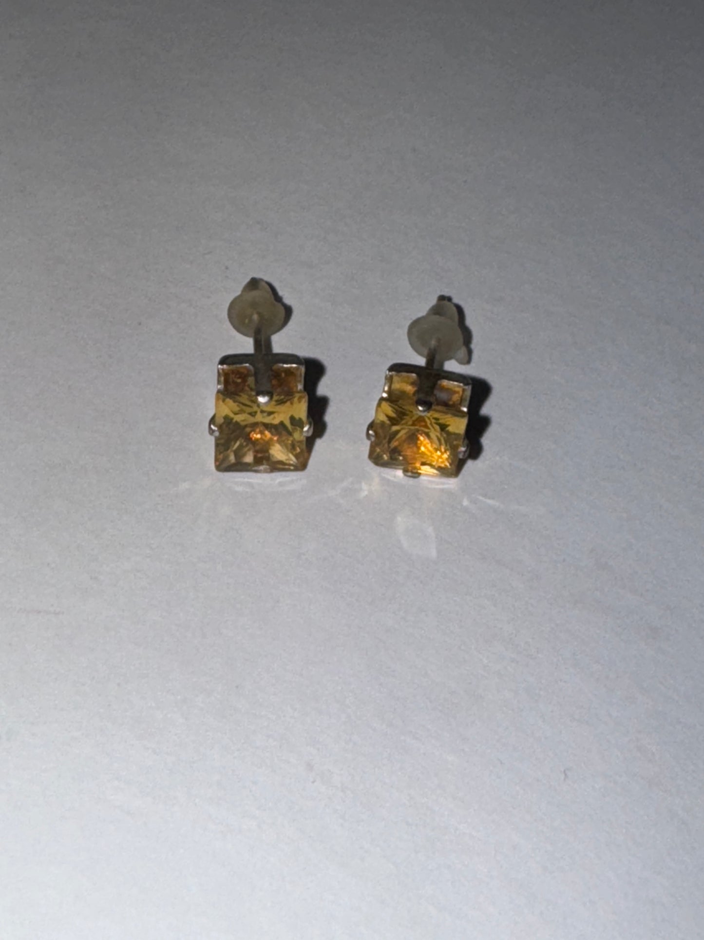 6.72Mm Square Clear Cz And Sterling Post Earrings