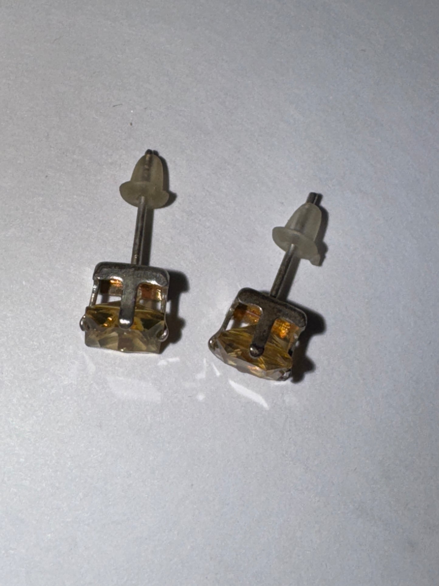 6.72Mm Square Clear Cz And Sterling Post Earrings