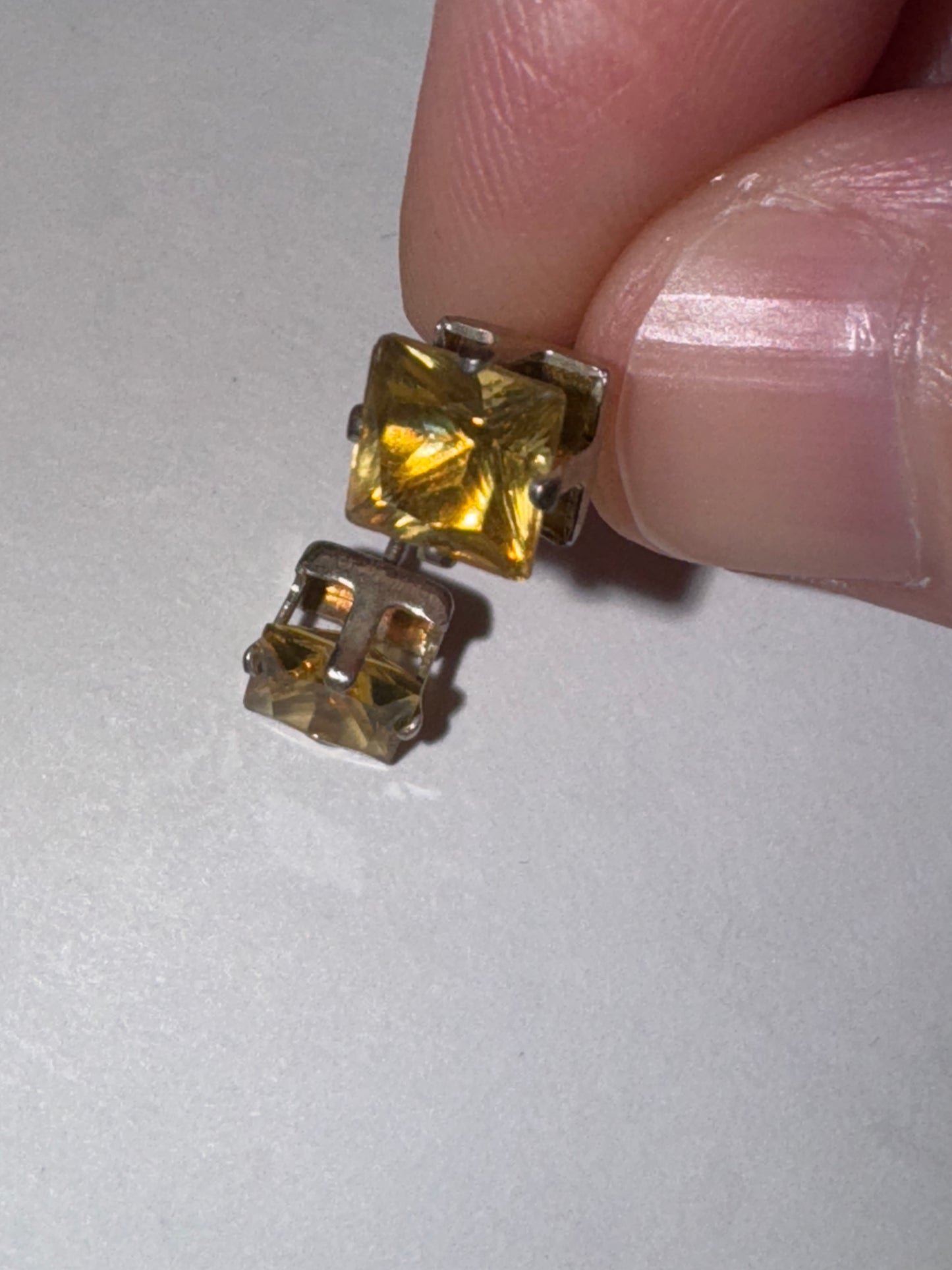 6.72Mm Square Clear Cz And Sterling Post Earrings