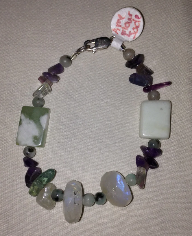 6 3/4" Rainbow Fluorite, Moonstone and Jade Bracelet