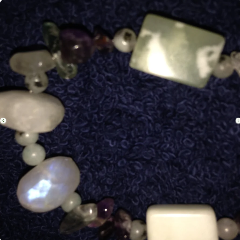 6 3/4" Rainbow Fluorite, Moonstone and Jade Bracelet