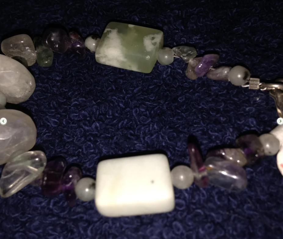 6 3/4" Rainbow Fluorite, Moonstone and Jade Bracelet