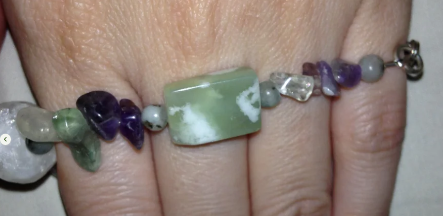 6 3/4" Rainbow Fluorite, Moonstone and Jade Bracelet