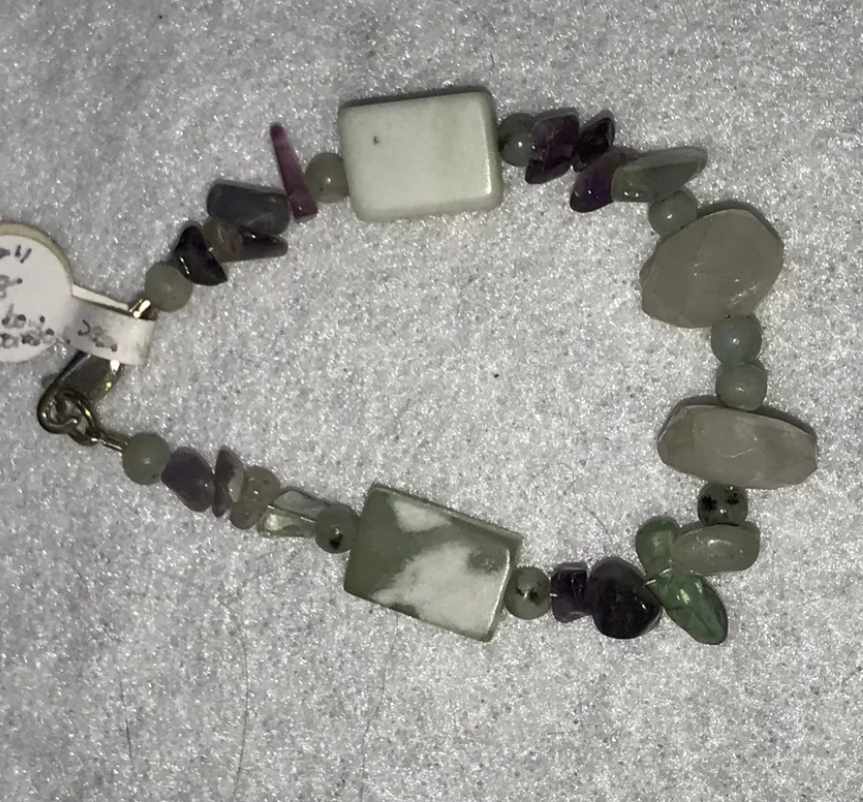 6 3/4" Rainbow Fluorite, Moonstone and Jade Bracelet