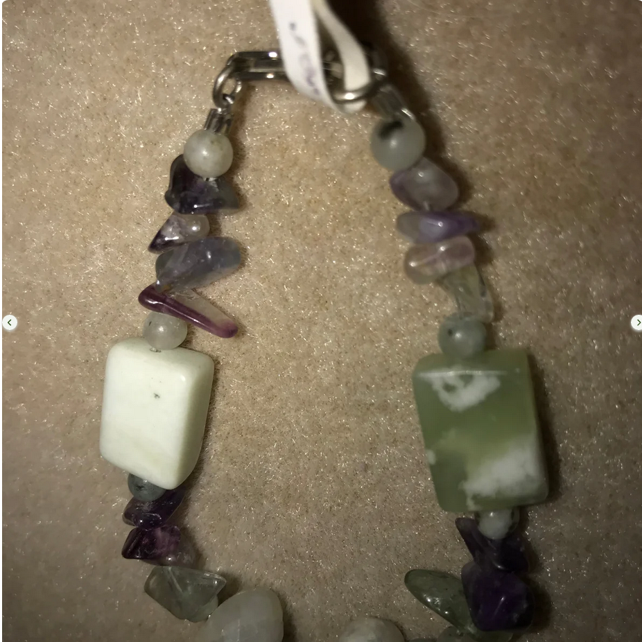 6 3/4" Rainbow Fluorite, Moonstone and Jade Bracelet